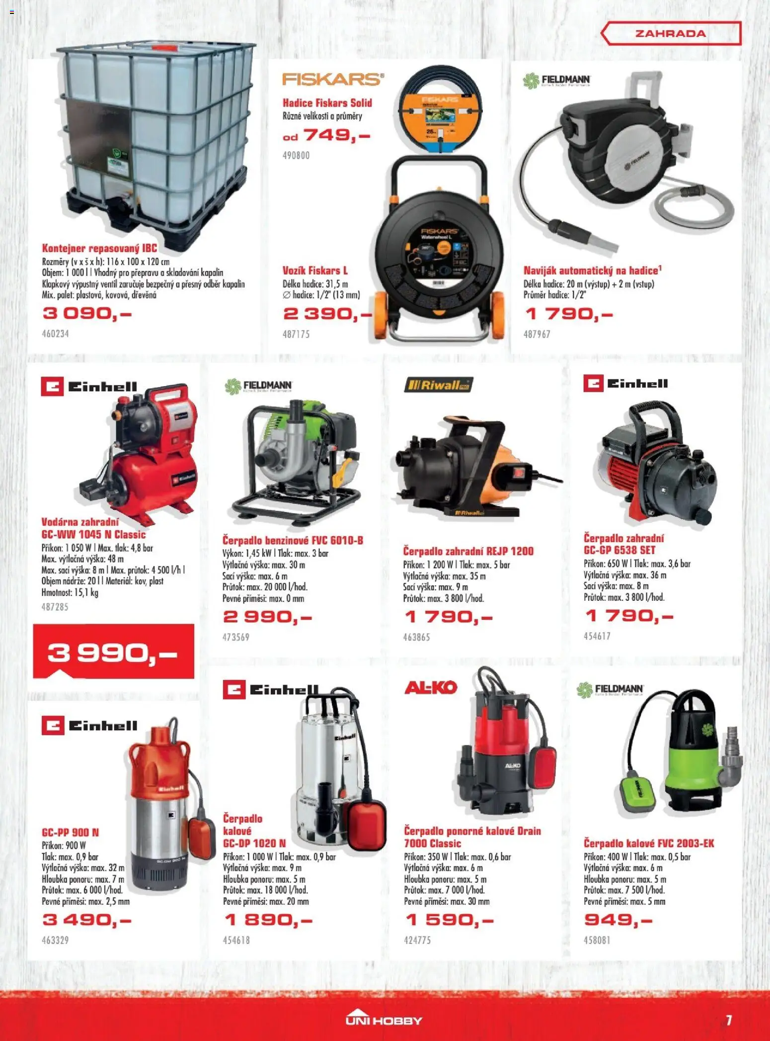 Uni Hobby leták od 05.03.2026 | Strana: 7 | Produkty: Zahrada, Fiskars, Naviják, Hadice
