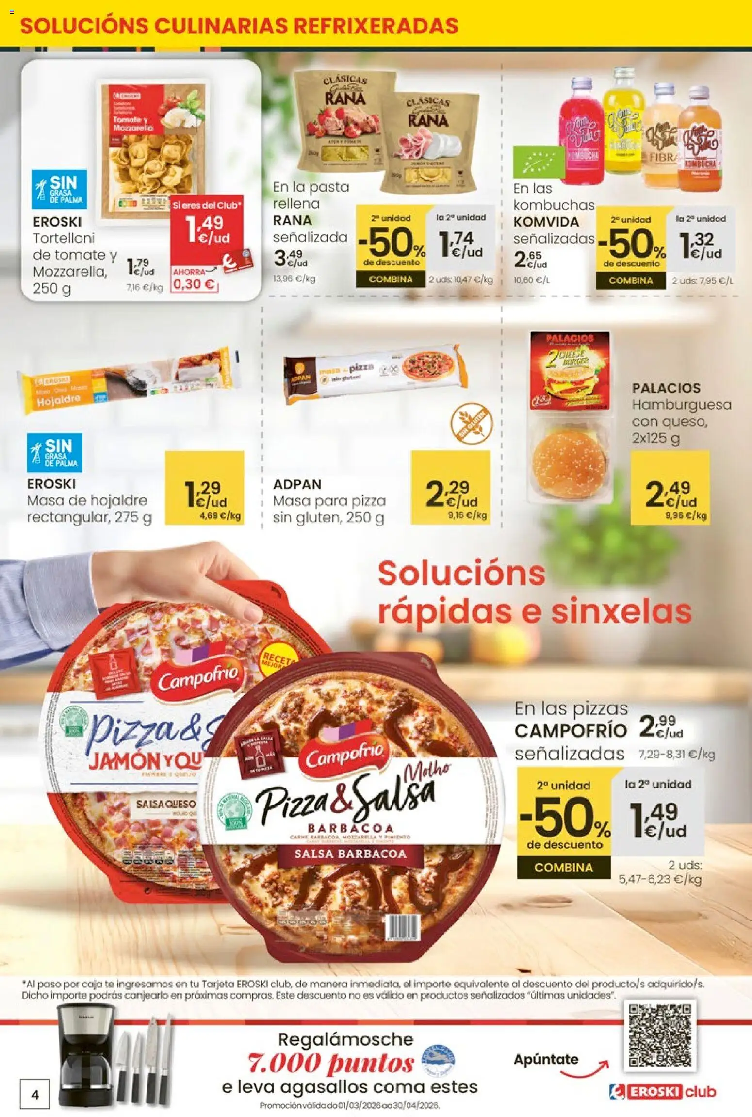 Eroski Quieres ahorrar conmigo │ válido desde el 26.03.2026 | Página: 4 | Productos: Queso, Pasta, Barbacoa, Σοκολατούχο γάλα