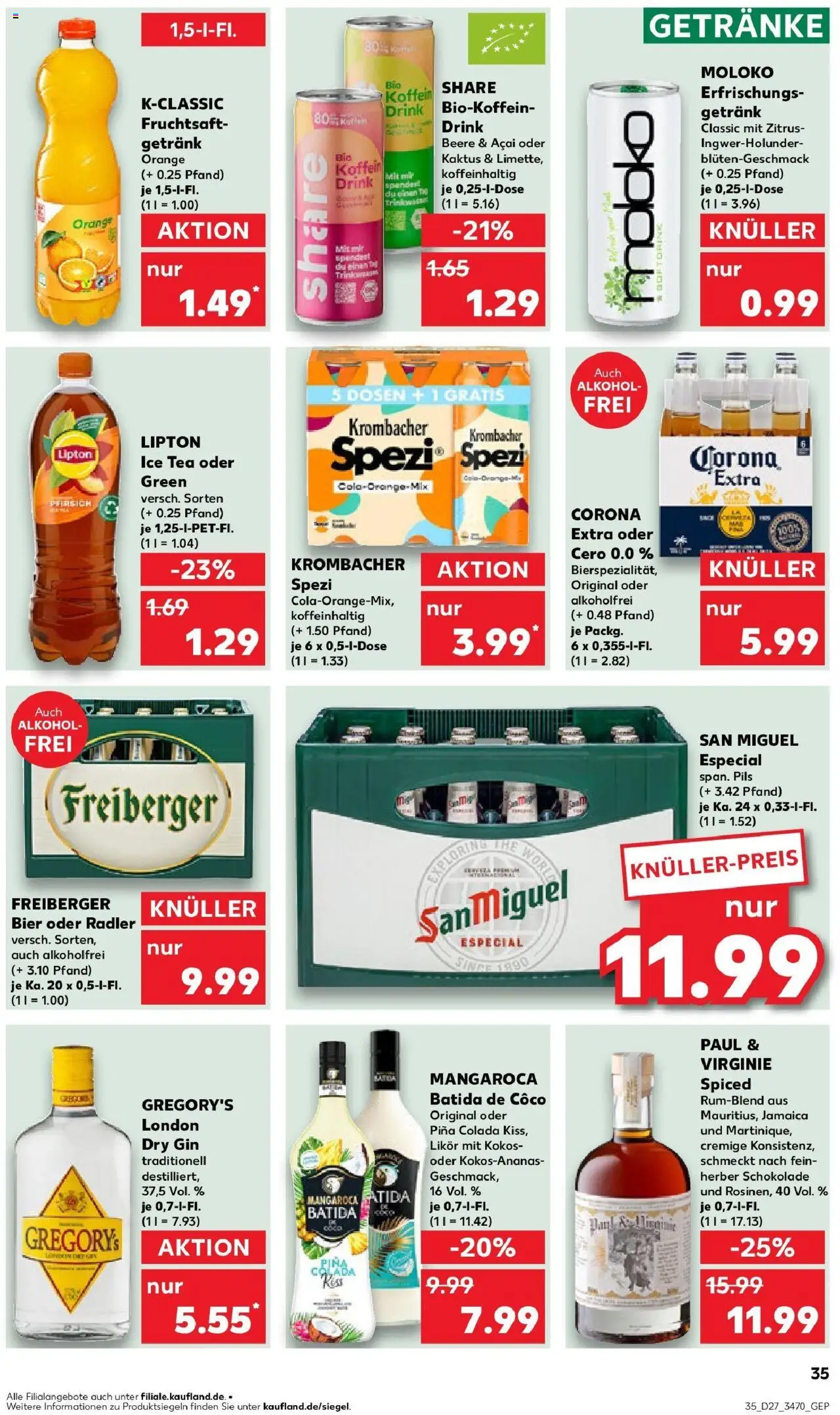Kaufland prospekt Aschersleben	 - gültig ab dem 03.07.2025 | Seite: 35 | Produkte: Bier, Likör, Batida de coco, Krombacher