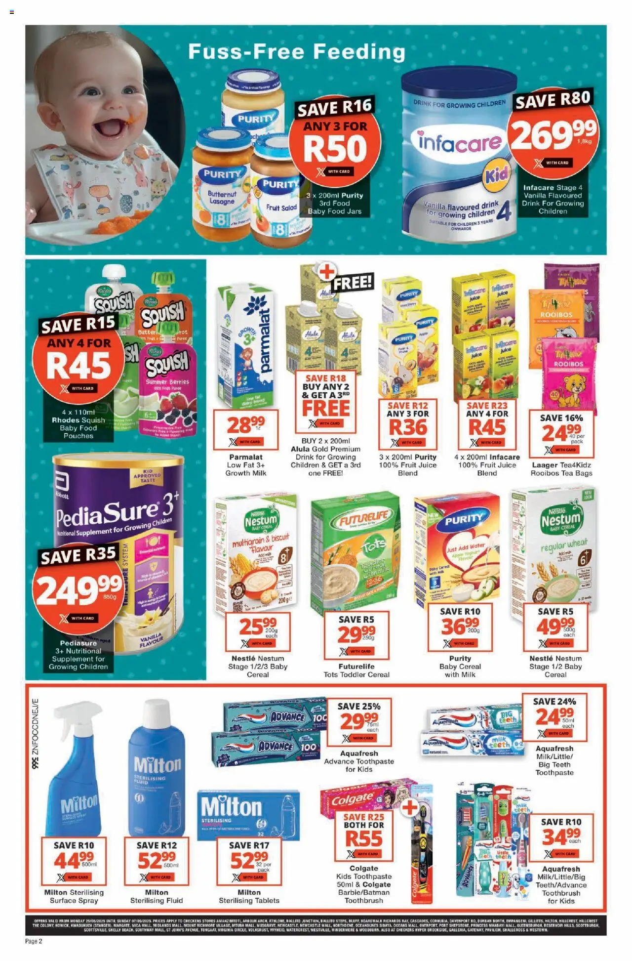 Checkers KwaZulu-Natal - Baby Promotion │ valid from 25.08.2025 | Page: 2 | Products: Yoghurt, Tea, Water, Fruit