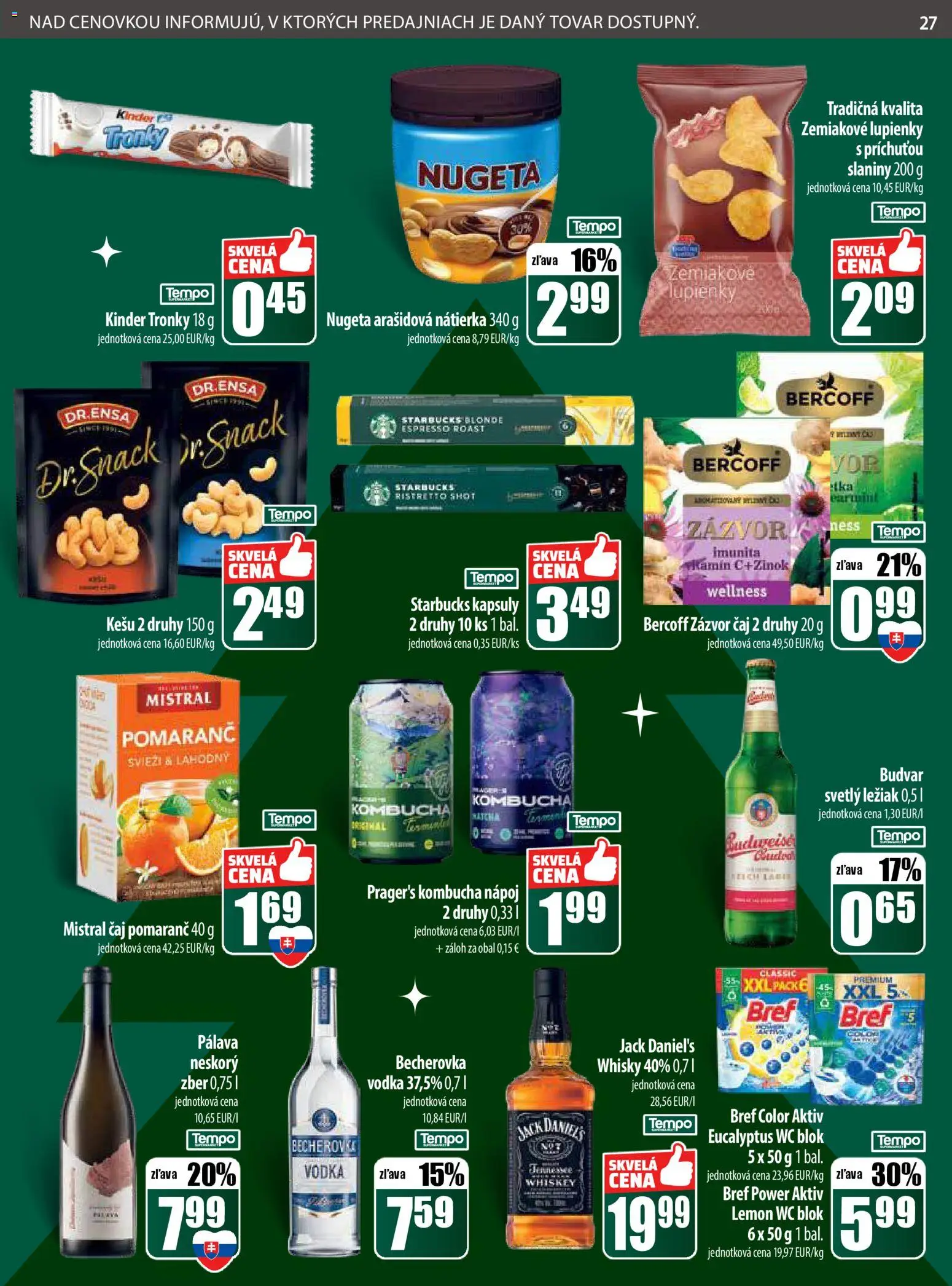 Nové COOP Jednota akcie – leták je platný od 22.12.2025 | Strana: 27 | Produkty: Becherovka, Wc, Budvar, Wc blok