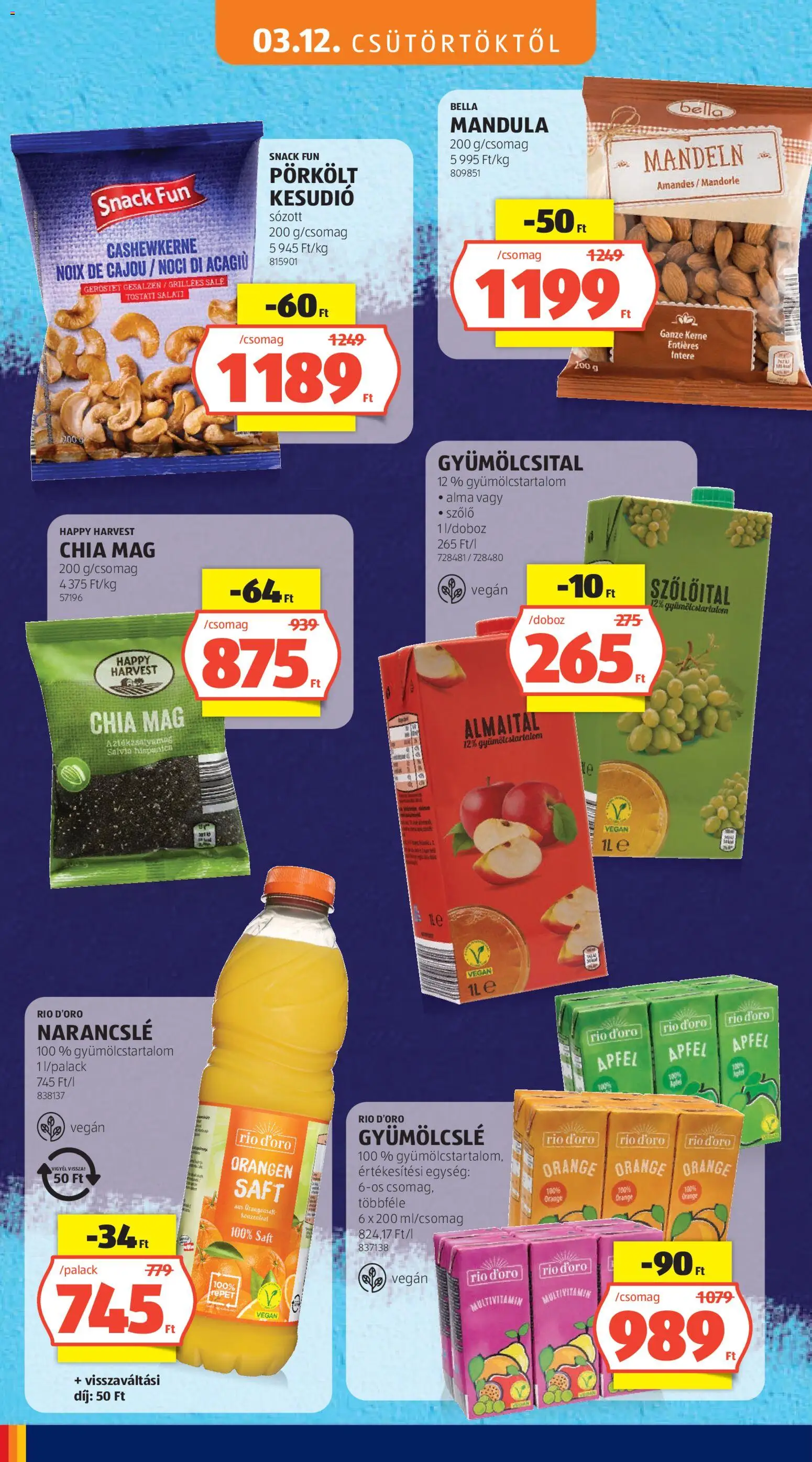 Aldi akciós ujság - amely érvényes a következő dátumtól: 12.03.2026 | Oldal: 18 | Termékek: Gyümölcslé, Alma, Multivitamin, Narancslé