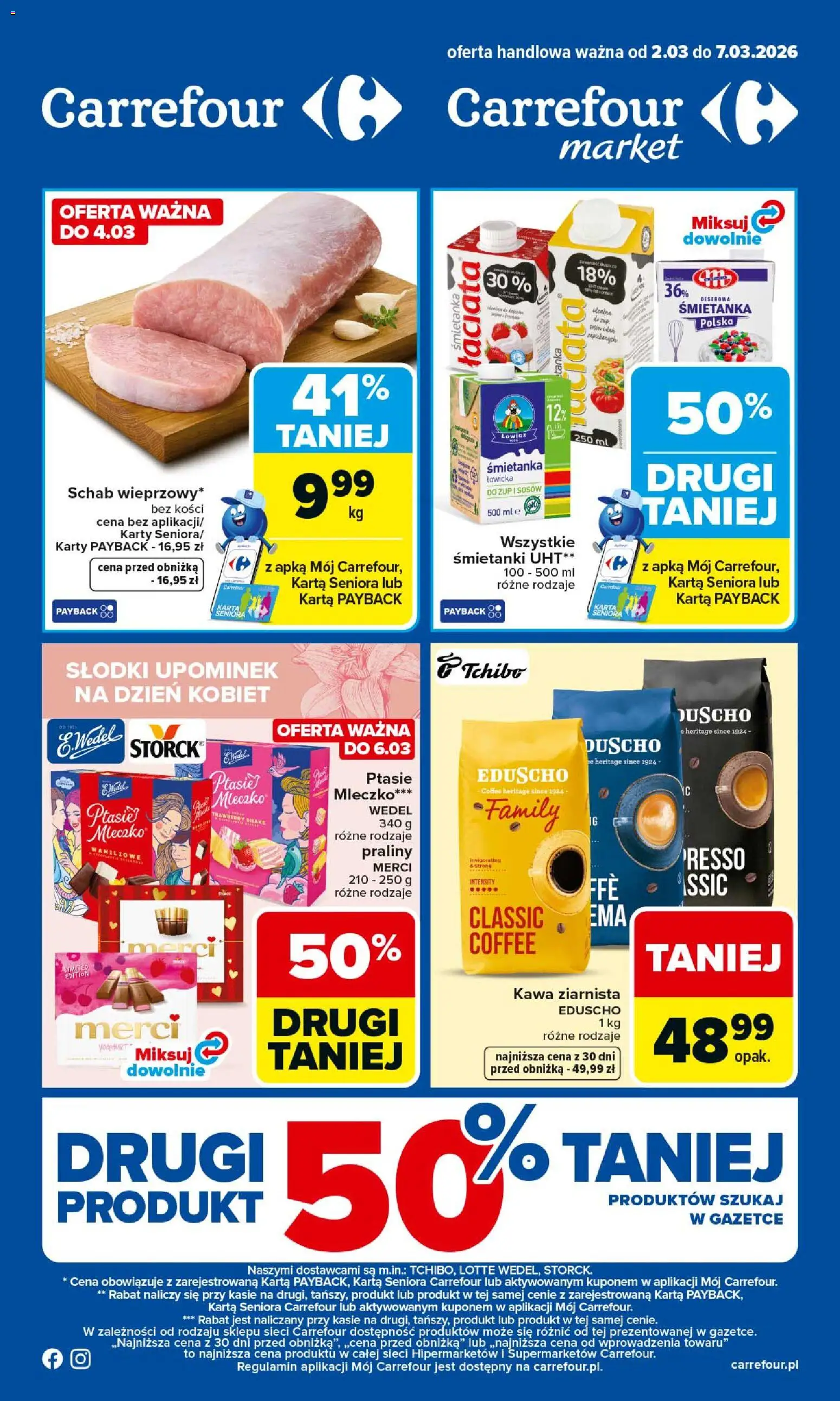 Carrefour gazetka od 02.03.2026 | Strona: 1 | Produkty: Karta, Praliny, Kawa ziarnista, Kawa