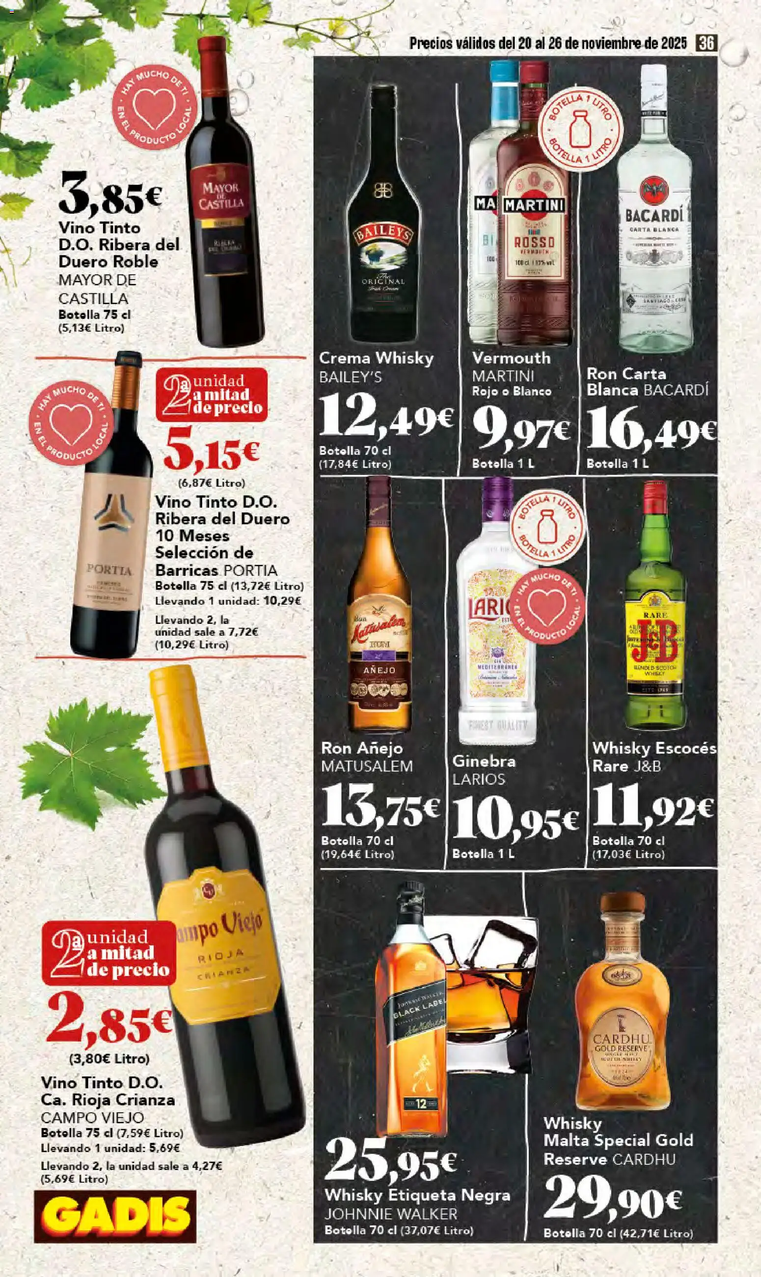 Gadis - Black Friday │ válido desde el 20.11.2025 | Página: 36 | Productos: Ron, Vino, Ginebra, Whisky