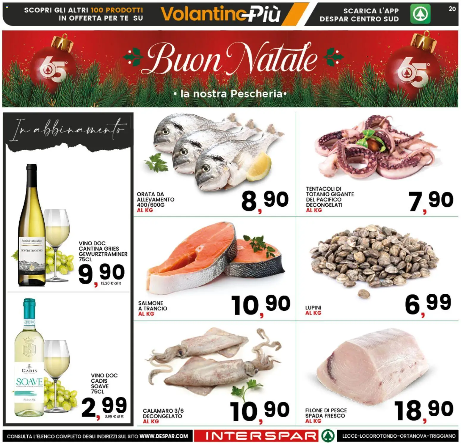 Volantino Interspar del 11.12.2025 | Pagina: 20 | Prodotti: Lupini, Salmone, Orata, Vino