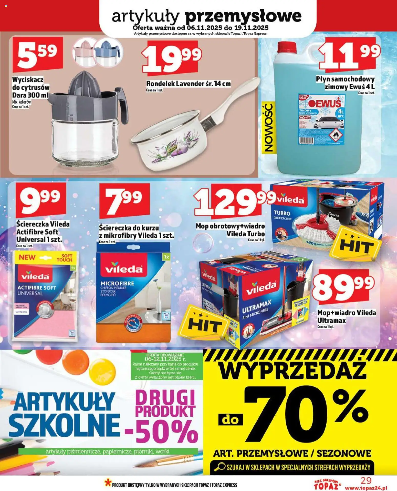 Topaz Gazetka - Ceny małe na stałe od 06.11.2025 | Strona: 29 | Produkty: Artykuły przemysłowe, Vileda