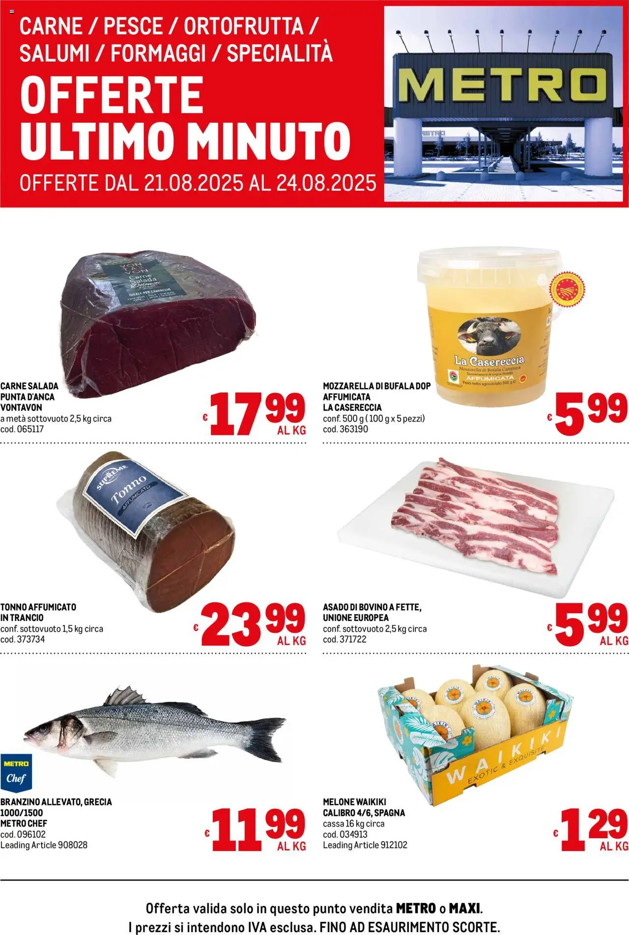 Volantino Metro del 21.08.2025 | Pagina: 1 | Prodotti: Bovino, Pesce, Mozzarella, Metro