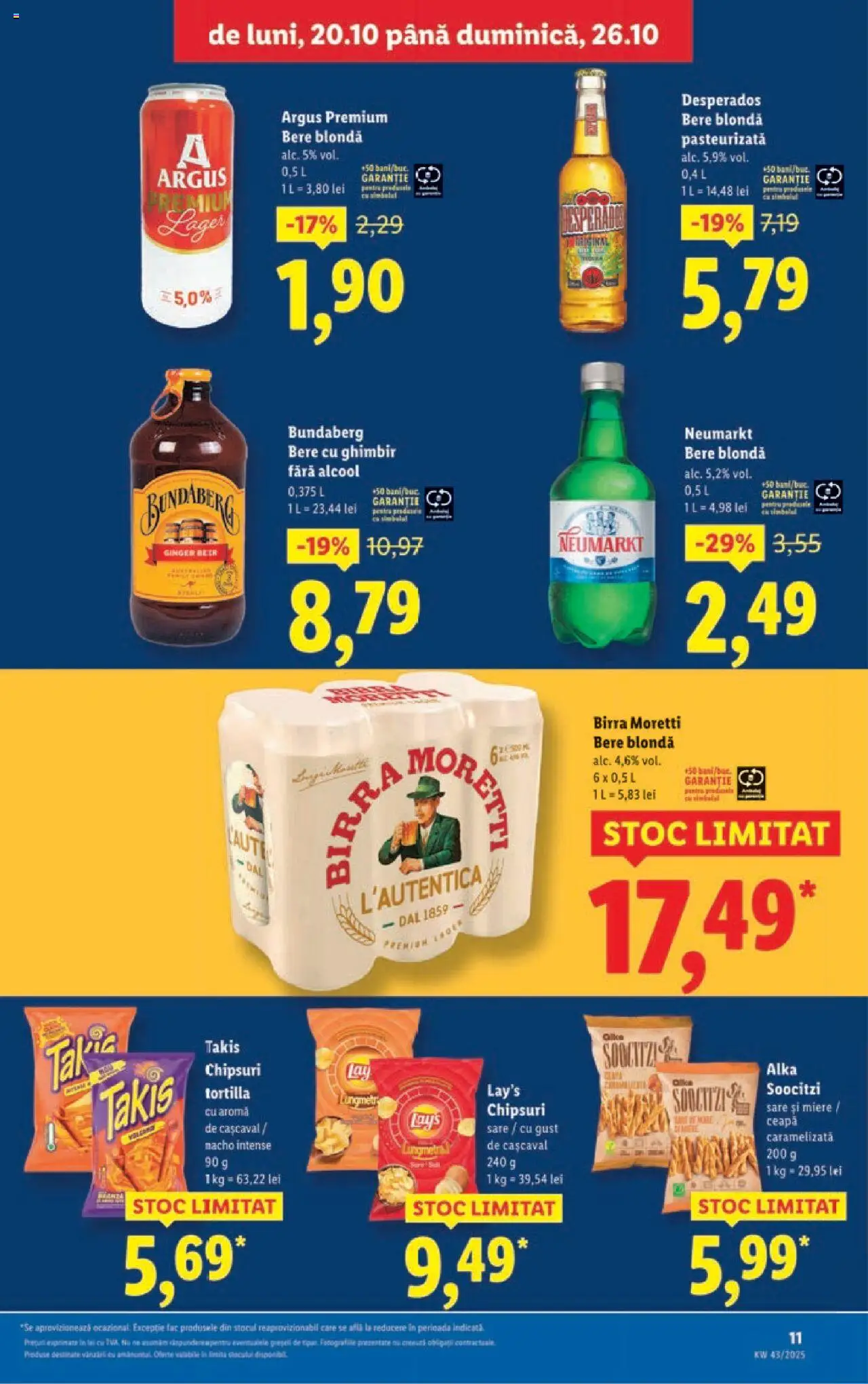 Noul catalog Lidl – valabil de la 20.10.2025 | Pagină: 11 | Produse: Cașcaval, Bere, Chipsuri, Ceapă