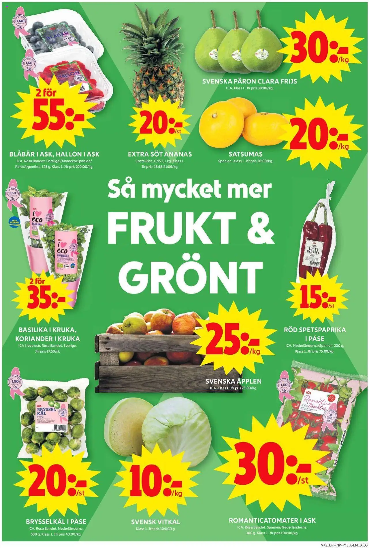 ICA Maxi reklamblad aktuell från 13.10.2025 | Sida: 3 | Produkter: Kruka, Äpplen, Ananas, Blåbär