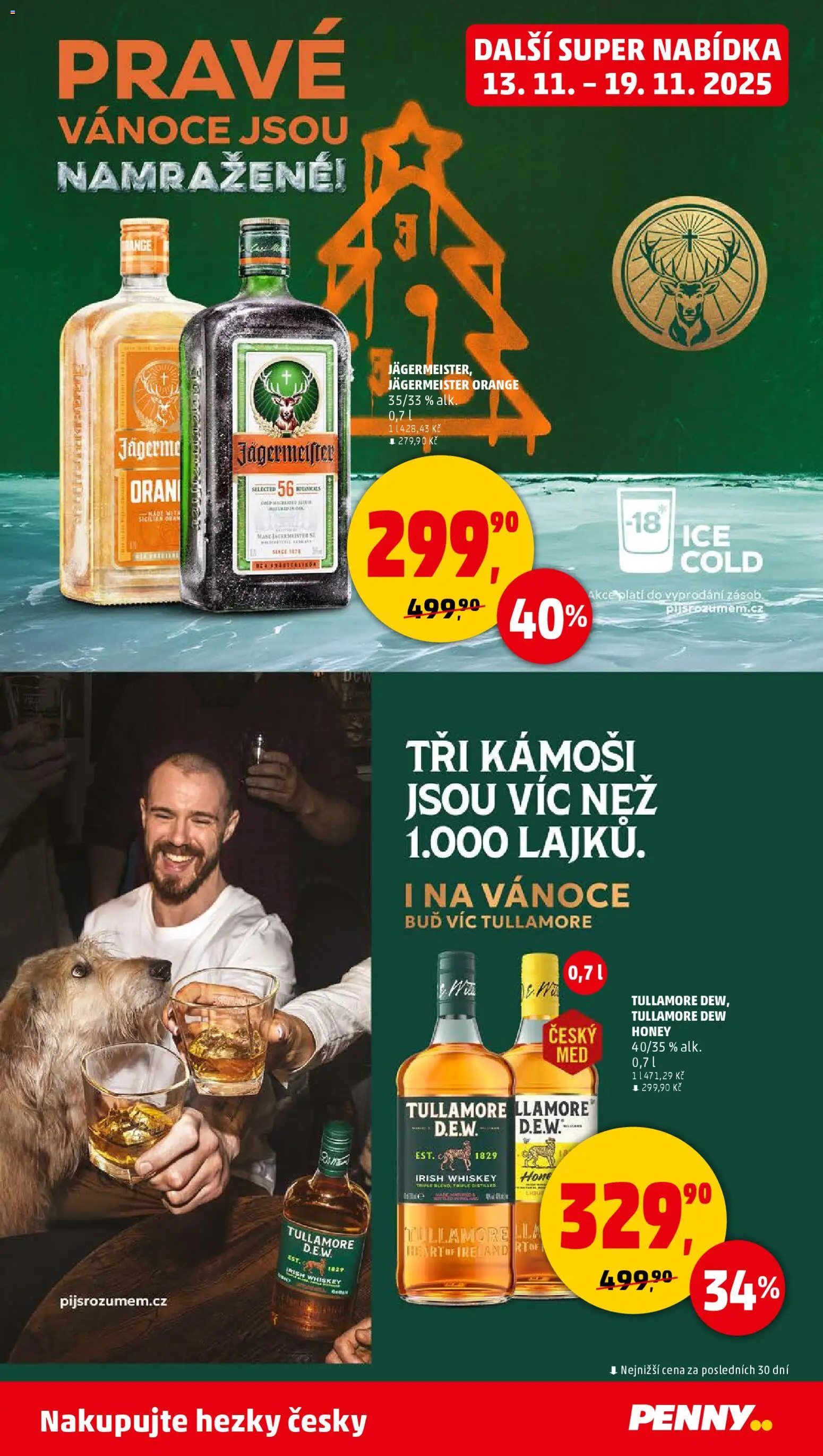 Penny Market leták - Čtvrtečník od 13.11.2025 | Strana: 32 | Produkty: Tullamore Dew Honey, Jägermeister, Whiskey, Tullamore Dew
