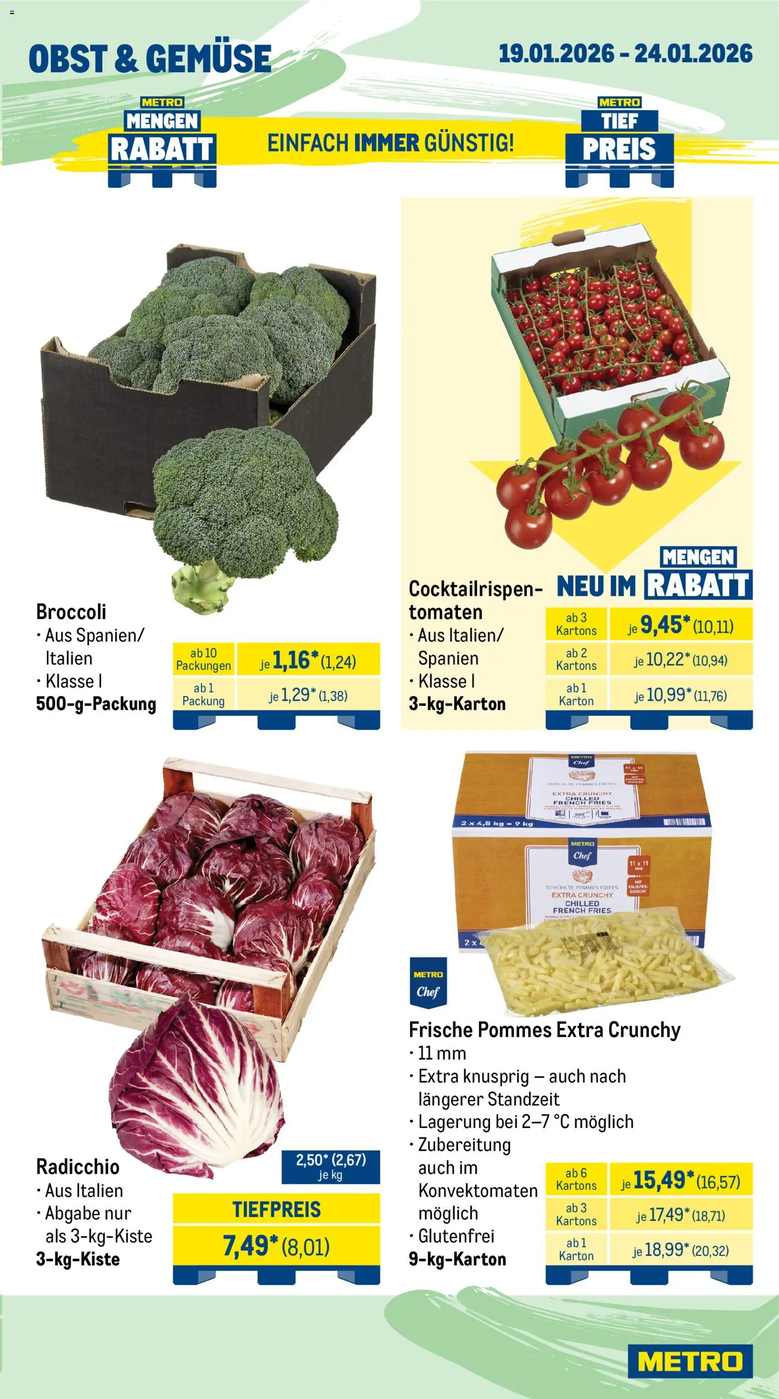 Metro Wochen-Angebote Gastro – gültig ab 19.01.2026 | Seite: 9 | Produkte: Pommes, Tomaten, Gemüse, Obst