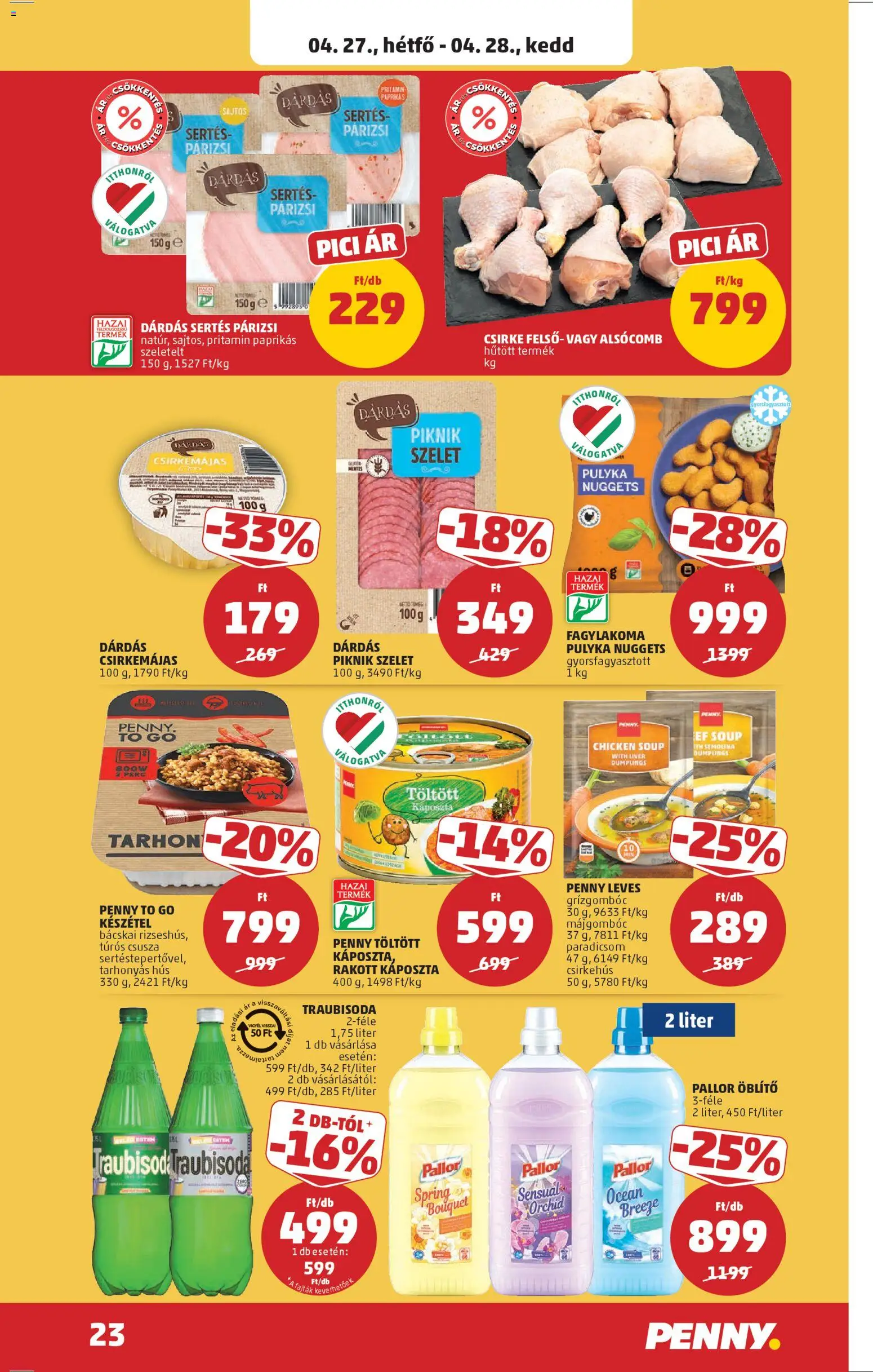 PENNY akciós ujság - amely érvényes a következő dátumtól: 23.04.2026 | Oldal: 26 | Termékek: Káposzta, Nuggets, Csirkehús, Paradicsom