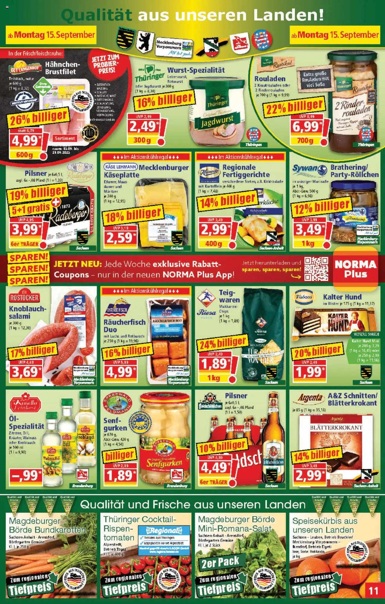 Norma Prospekt 	 – gültig ab 15.09.2025 | Seite: 11 | Produkte: Hahnchen, Lachs, Knoblauch, Pasta