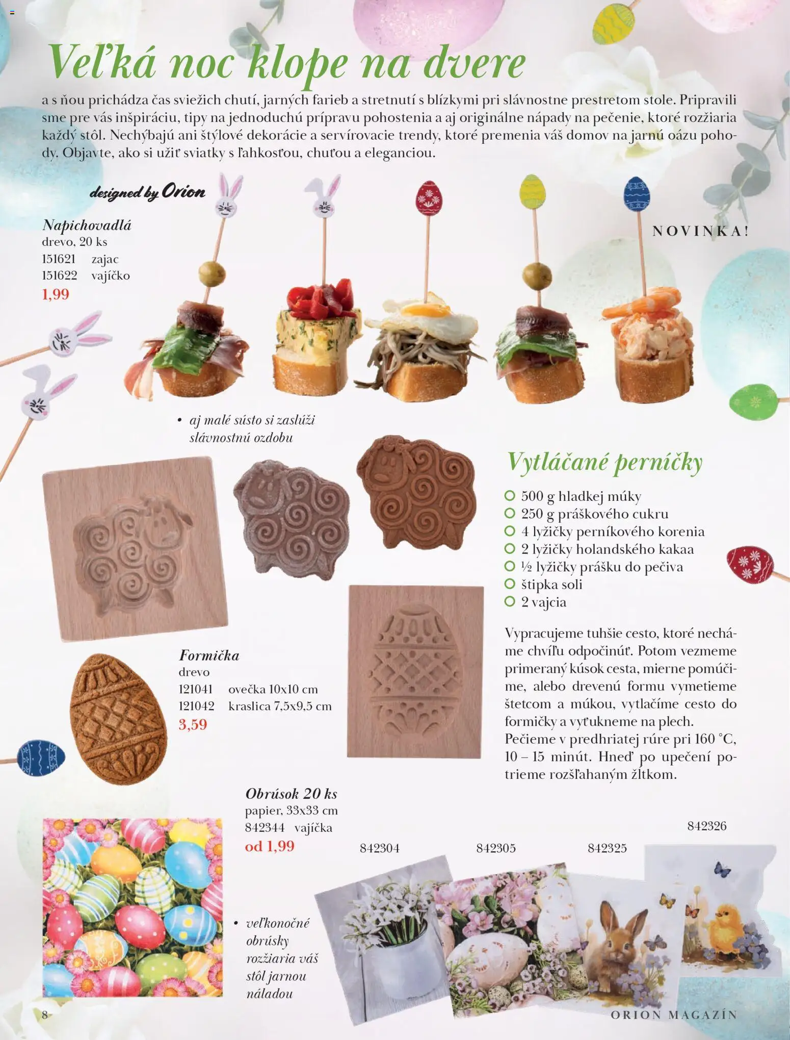 Nové Orion akcie – leták je platný od 09.03.2026 | Strana: 8 | Produkty: Stôl, Dvere, Vajcia