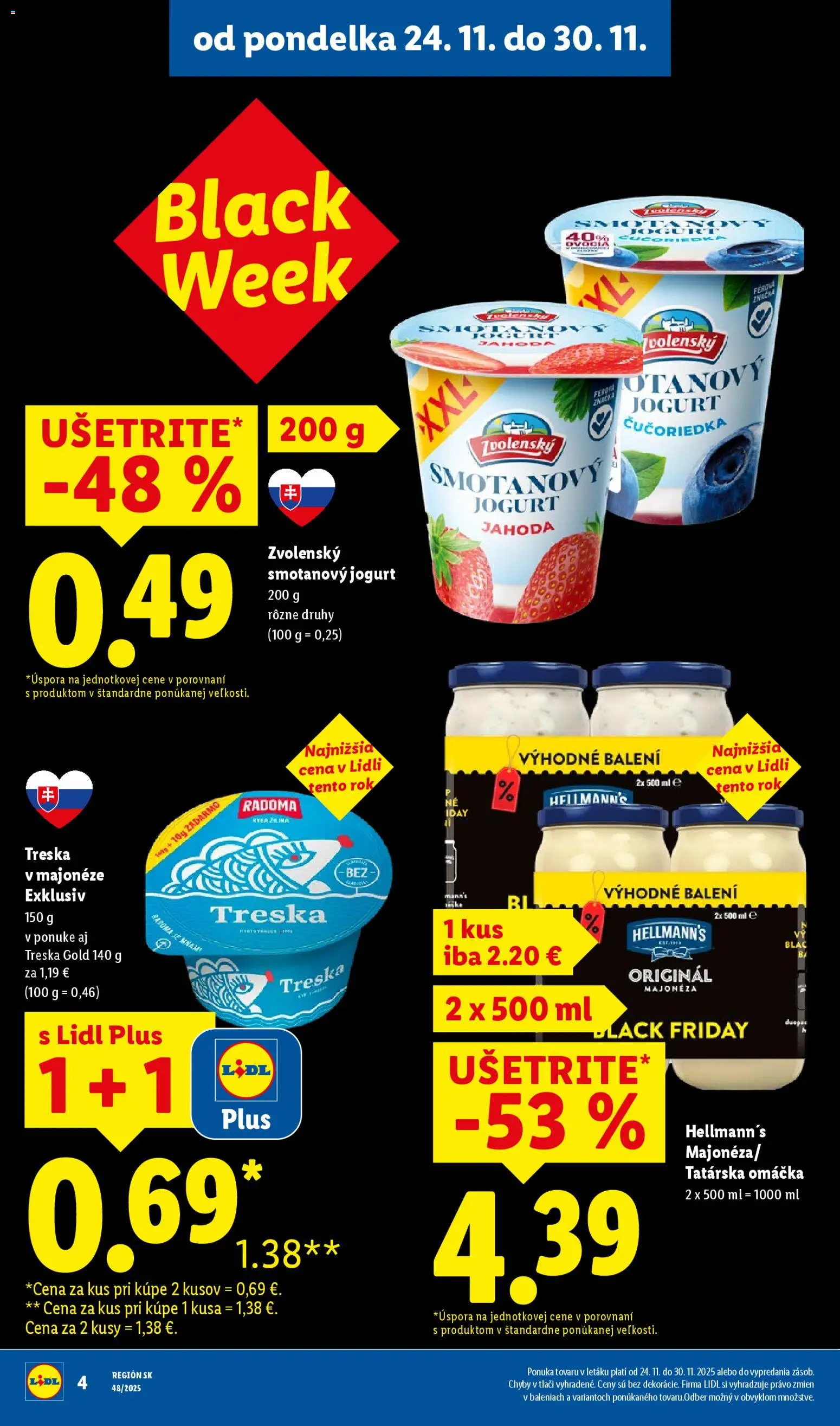 Nové Lidl akcie – leták je platný od 27.11.2025 | Strana: 7 | Produkty: Jogurt, Tatárska omáčka, Omáčka, Treska