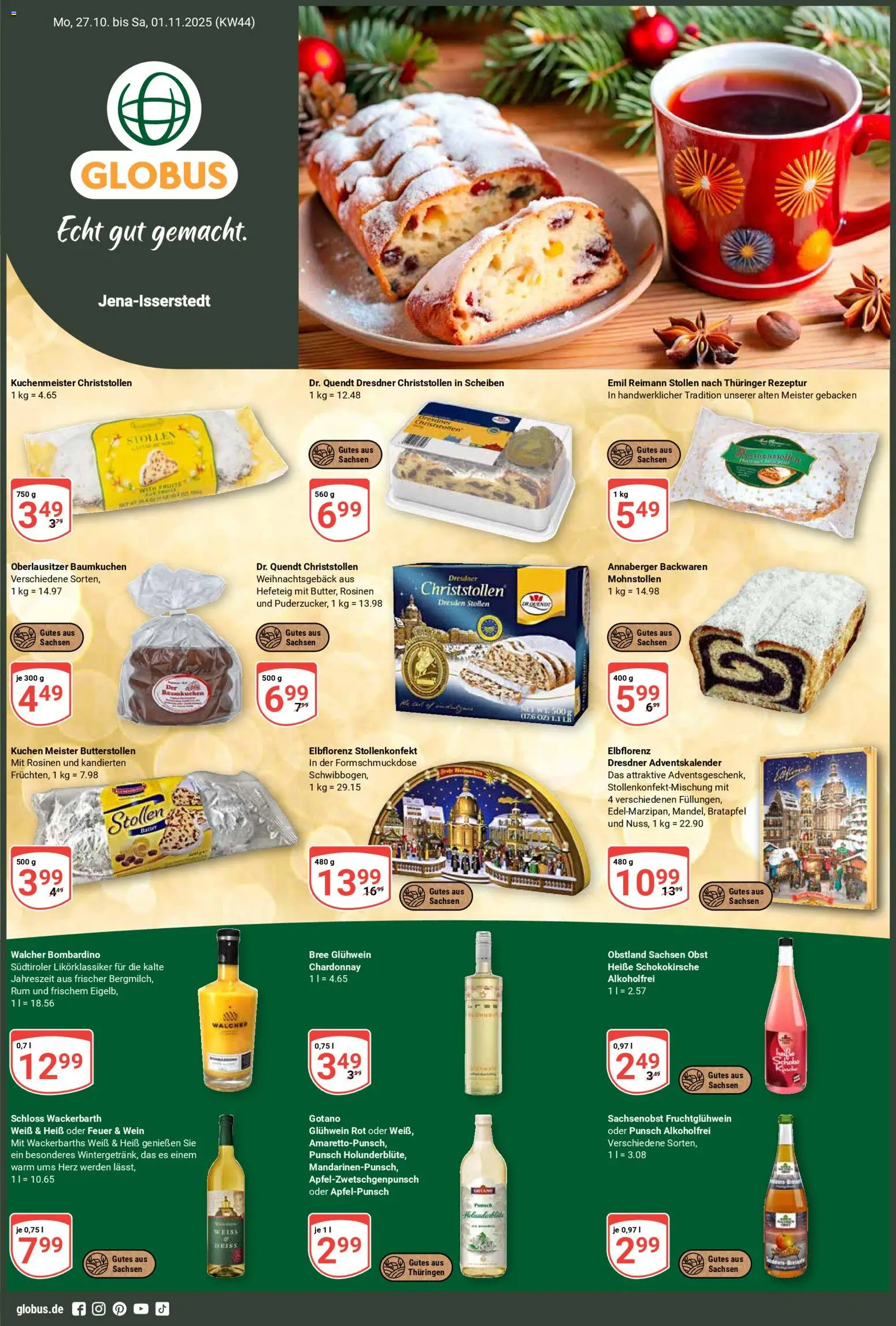 Globus Prospekt 	 – gültig ab 27.10.2025 | Seite: 1 | Produkte: Rum, Obst, Wein, Kuchen