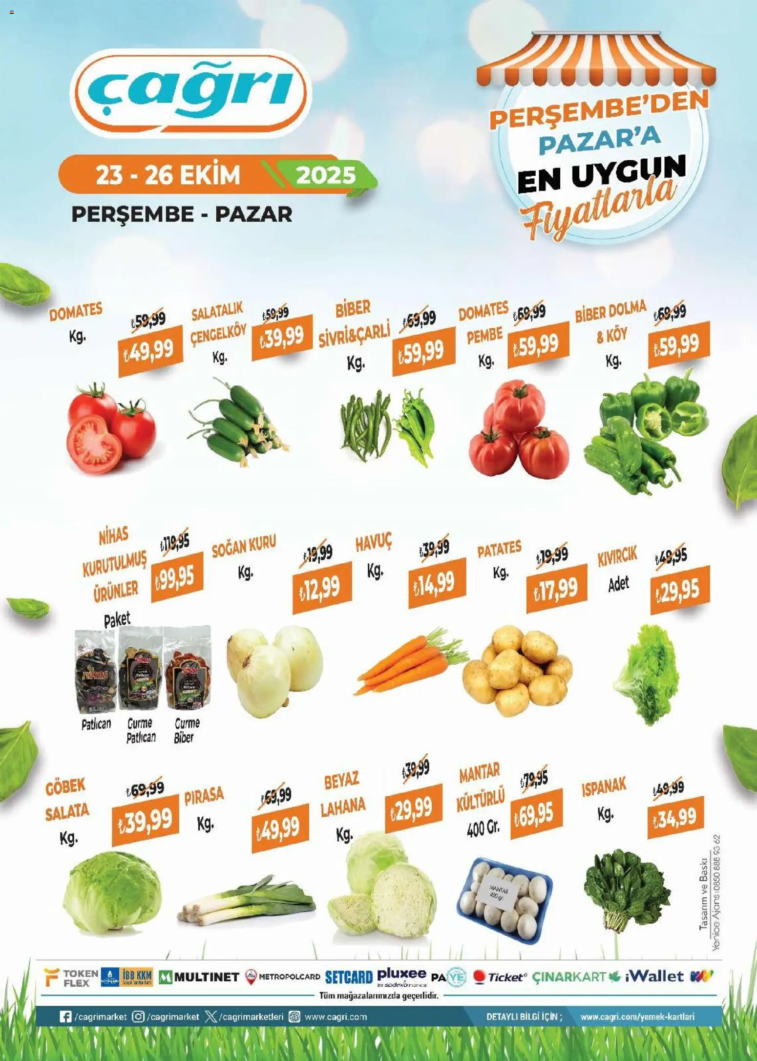 Çağrı Market - Manav Katalog - 23.10.2025 tarihinden itibaren geçerlidir | Sayfa: 1 | Ürünler: Baskı, Havuç, Lahana, Mantar