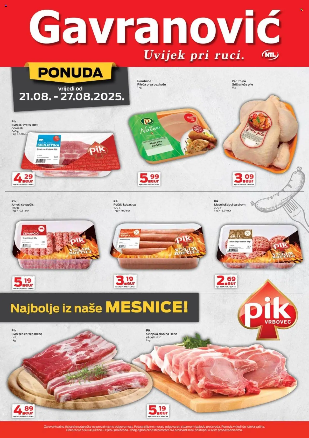 Gavranović katalog | vrijedi od 21.08.2025 | Stranica: 5 | Proizvodi: Roštilj, Carsko meso, Meso, Ćevapčići