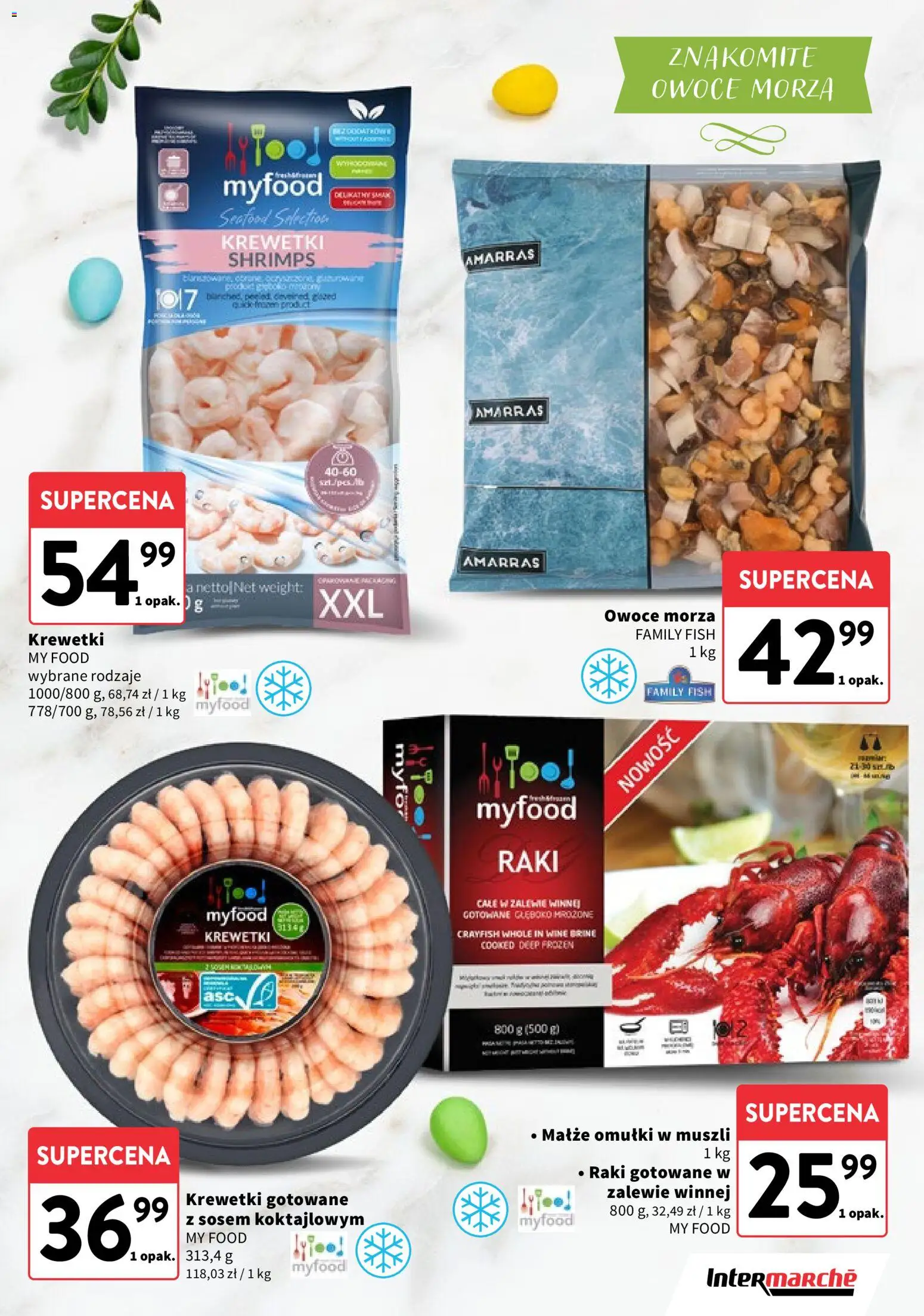 Intermarche gazetka - Delikatesy od 26.03.2026 | Strona: 9 | Produkty: Krewetki, Krewetki gotowane, Owoce, Owoce morza