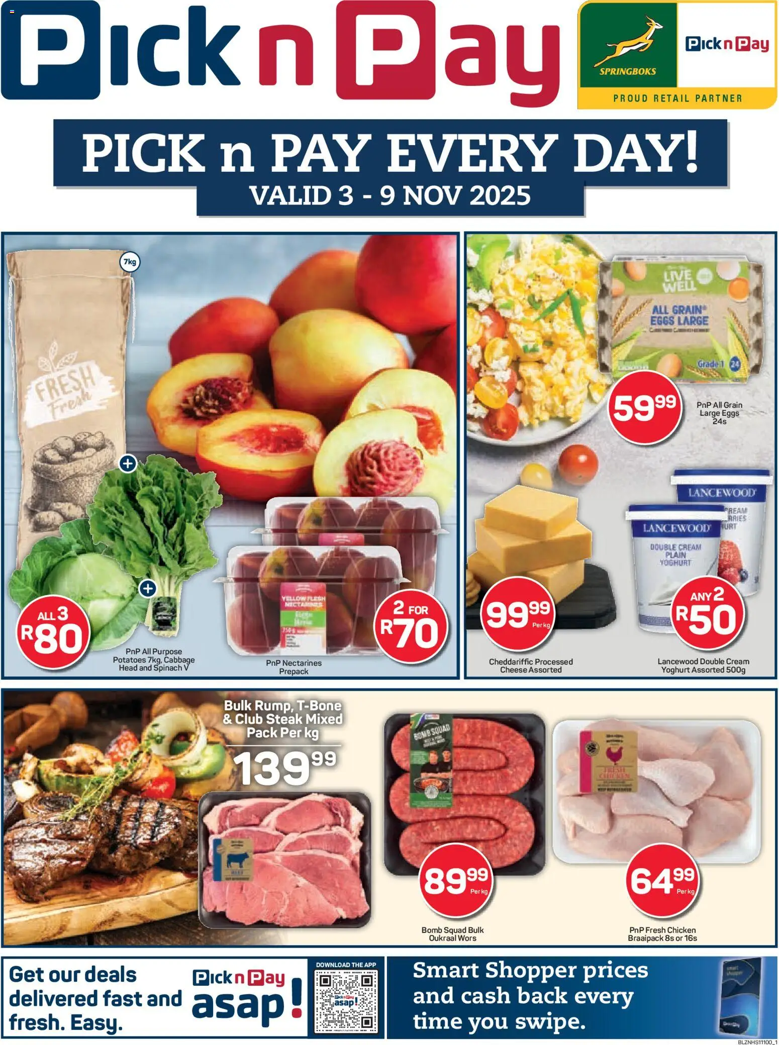 New Pick n Pay catalogue – valid from 03.11.2025 | Page: 1 | Products: Yoghurt, Steak, Chicken, Cream