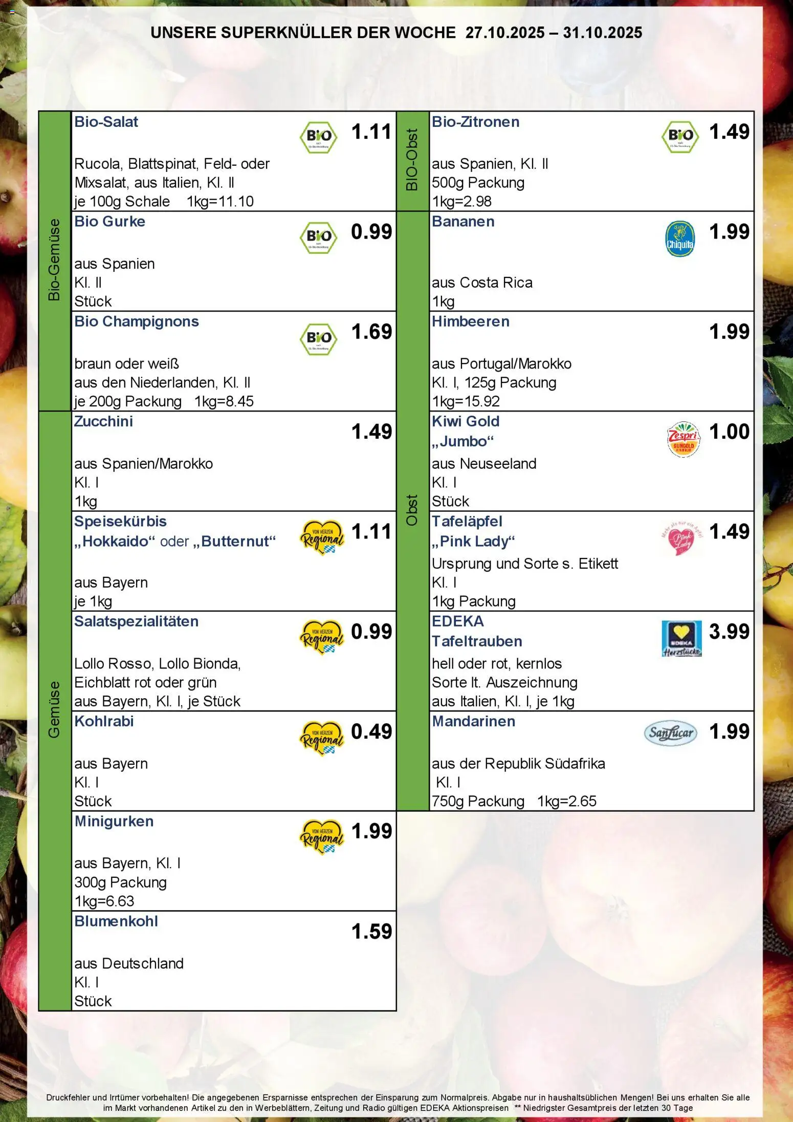 Simmel - Bayern – gültig ab 27.10.2025 | Seite: 8 | Produkte: Himbeeren, Kohlrabi, Champignons, Zucchini