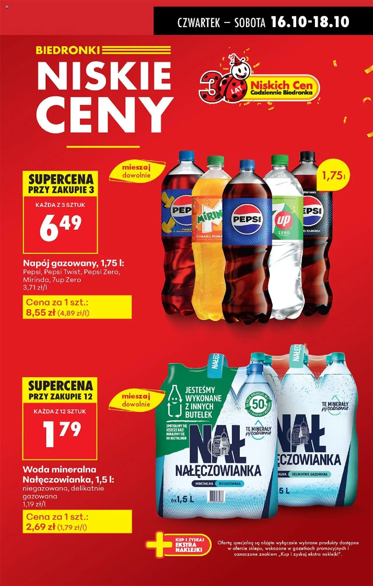 Biedronka gazetka - Oferta w tym tygodniu od 16.10.2025 | Strona: 11 | Produkty: Woda mineralna Nałęczowianka, Pepsi, Naklejki, Woda