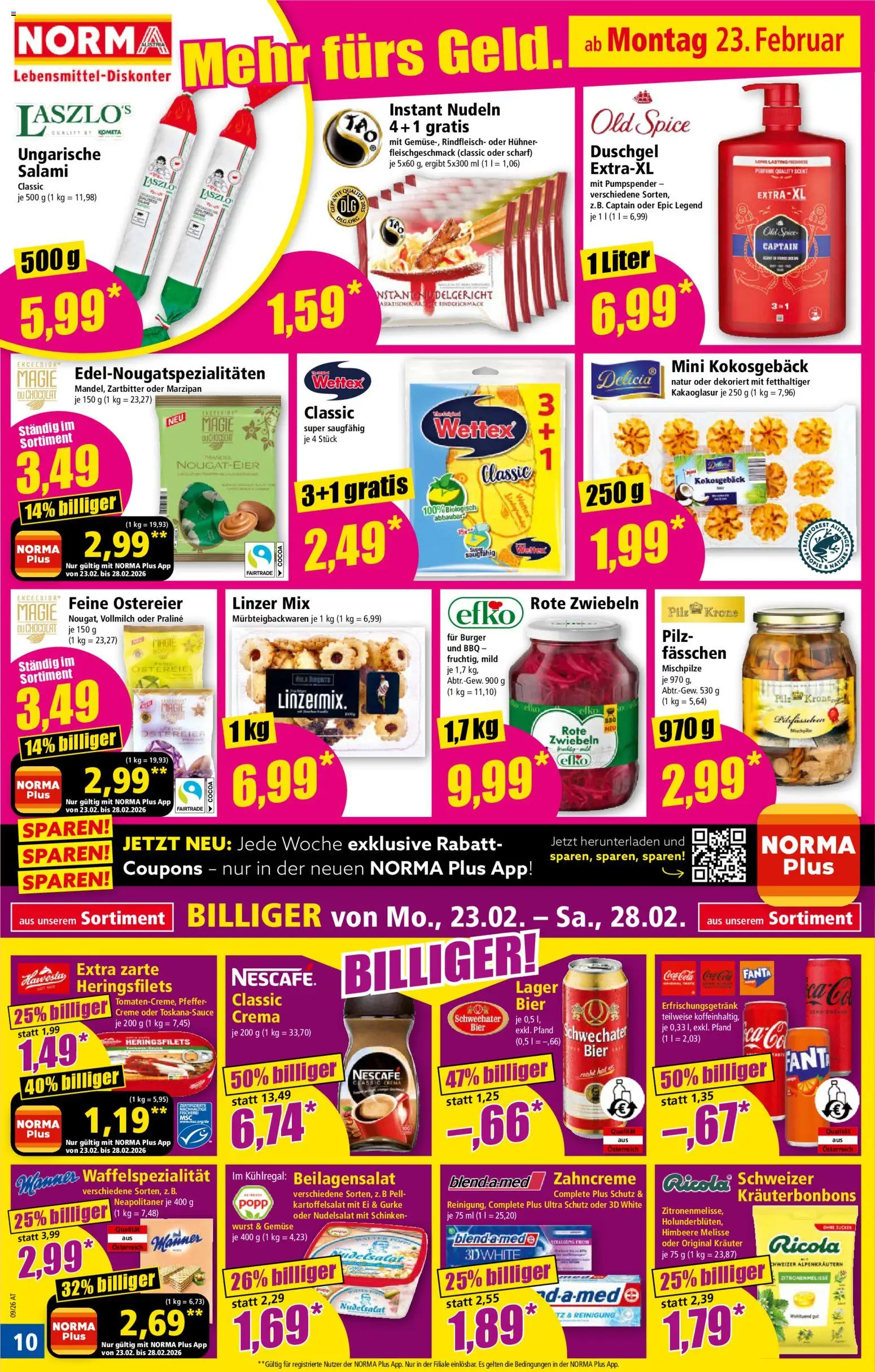 Norma Flugblatt gültig ab 23.02.2026 | Seite: 10 | Produkte: Zwiebeln, Wurst, Nudeln, Rindfleisch