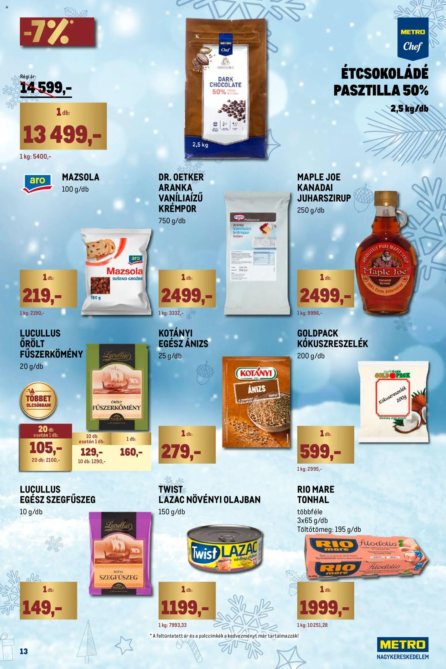 Metro akciós ujság - amely érvényes a következő dátumtól: 01.12.2025 | Oldal: 13 | Termékek: Tonhal, Lazac, Kókuszreszelék, Mazsola