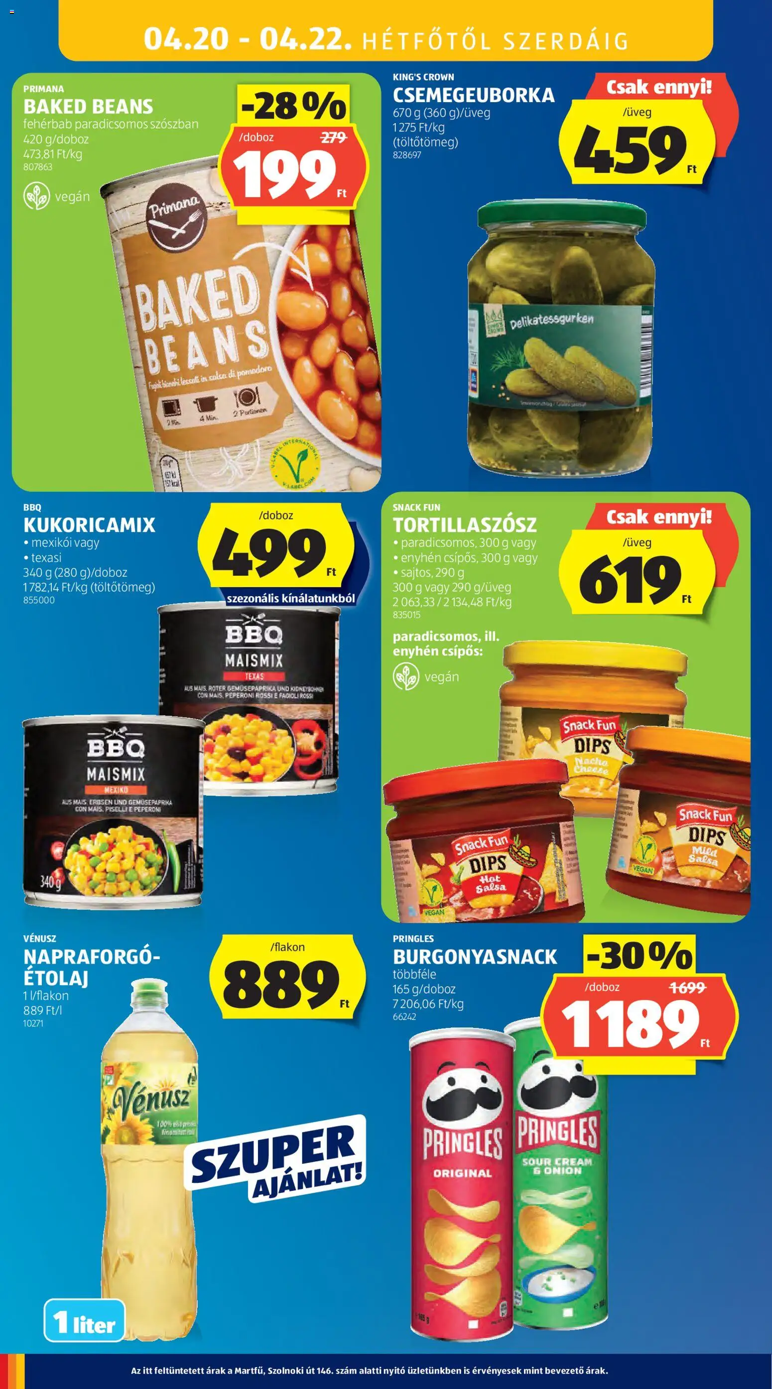 Aldi akciós ujság - amely érvényes a következő dátumtól: 16.04.2026 | Oldal: 40 | Termékek: Chips, Pringles, Tortilla, Vegán