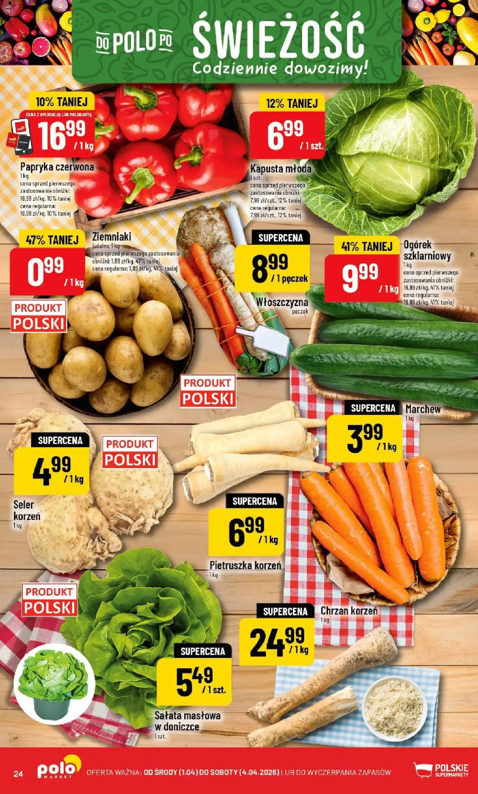 POLOmarket gazetka od 01.04.2026 | Strona: 24 | Produkty: Pietruszka, Papryka, Chrzan, Papryka czerwona