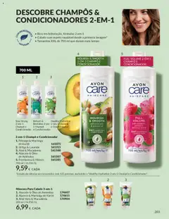 Stay Strong 2-em-1 Champô e Condicionador, 2-em-1 Champô e Condicionador. 1. Pêssego & Manteiga de Karité │ válido de 01.09.2025 | Página: 203 | Produtos: Shampoo, Condicionador, Óleo, Abacate