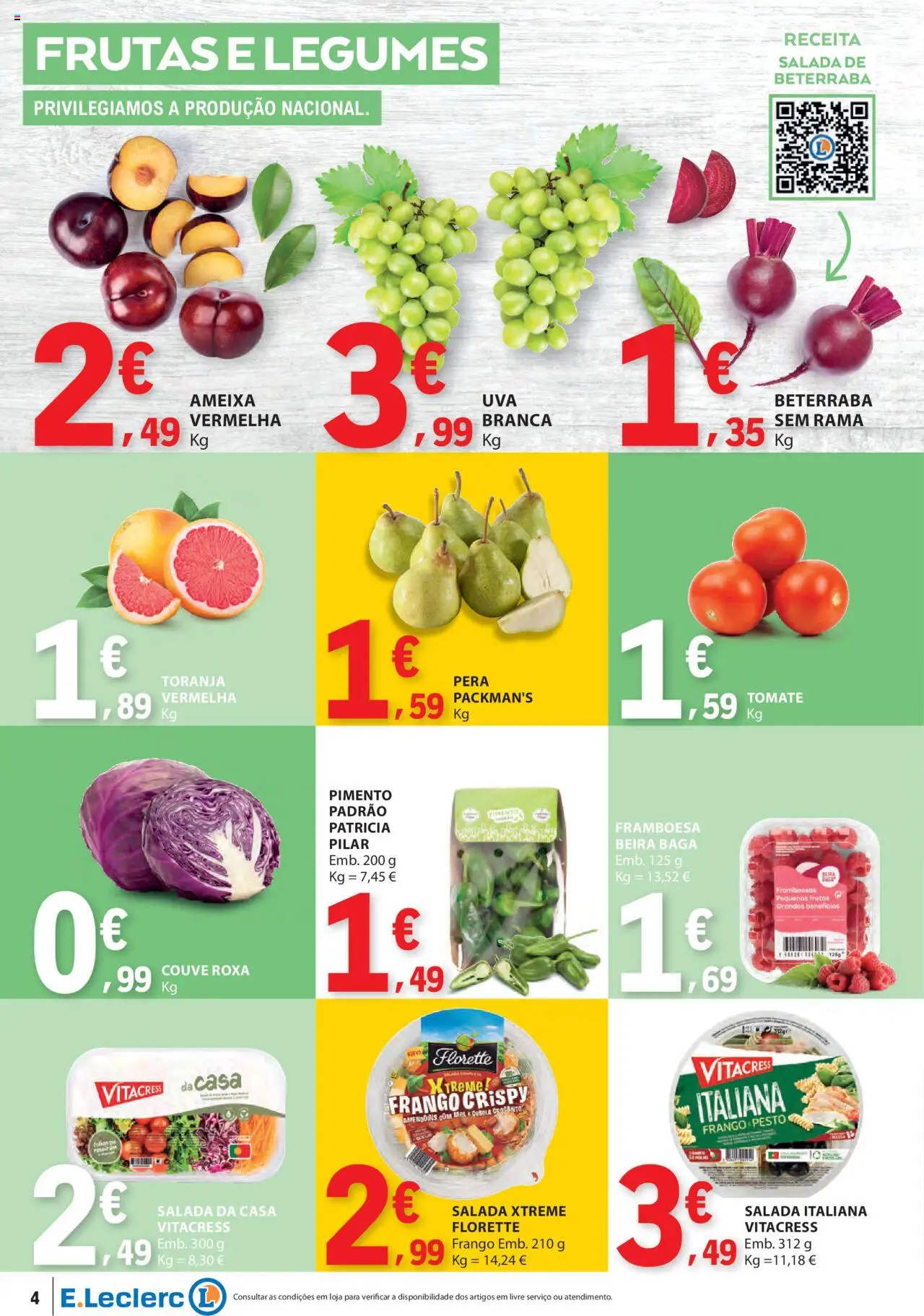 E.Leclerc folheto │ válido de 07.08.2025 | Página: 4 | Produtos: Amendoins, Beterraba, Framboesas, Cebola