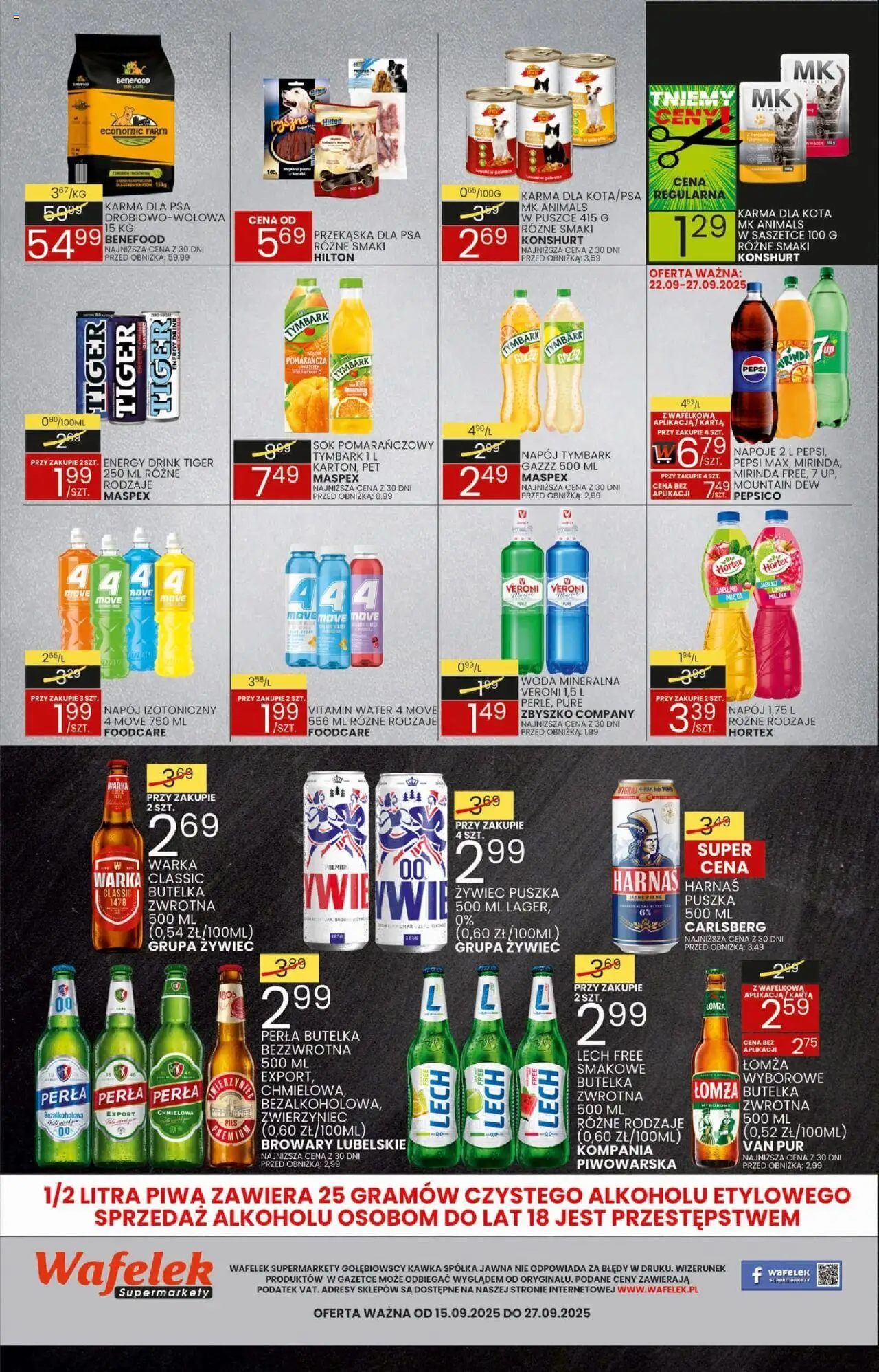 Wafelek Gazetka od 15.09.2025 | Strona: 8 | Produkty: Karta, Napoje, Warka, Karma dla kota