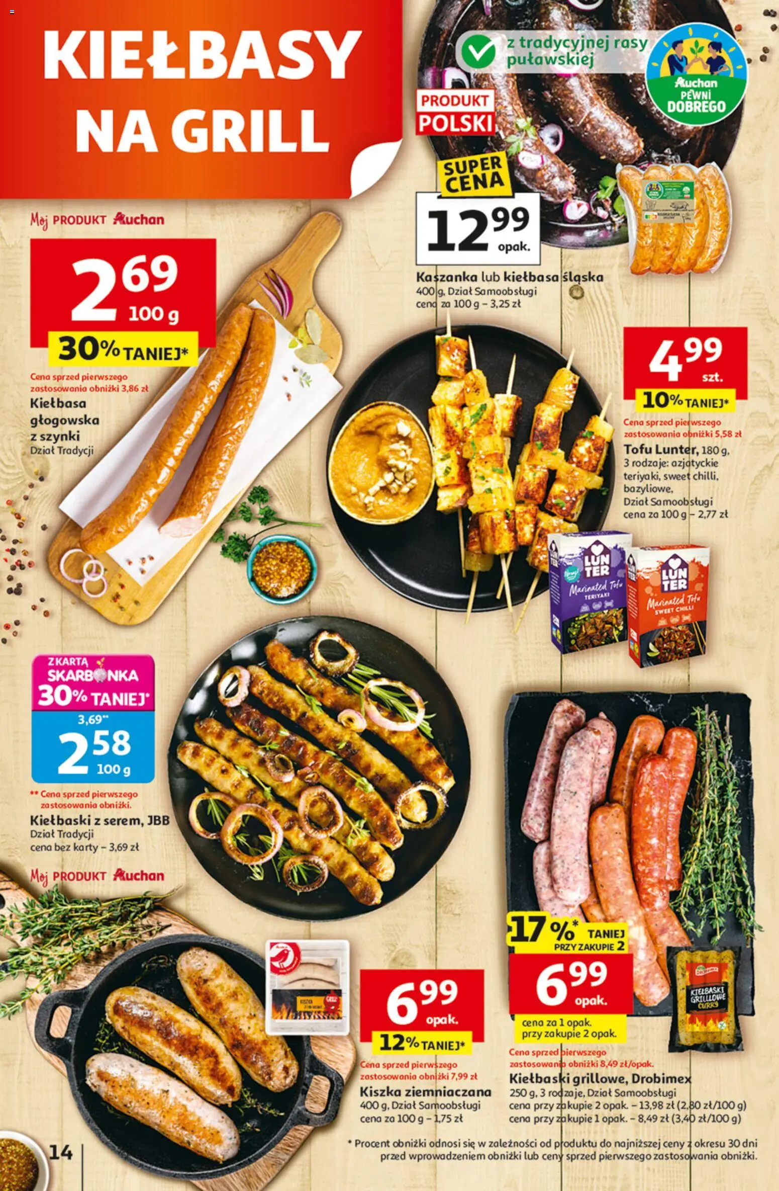 Auchan gazetka - 30 Lat Hipermarket od 23.04.2026 | Strona: 14 | Produkty: Curry, Kaszanka, Kiełbasa śląska, Tofu