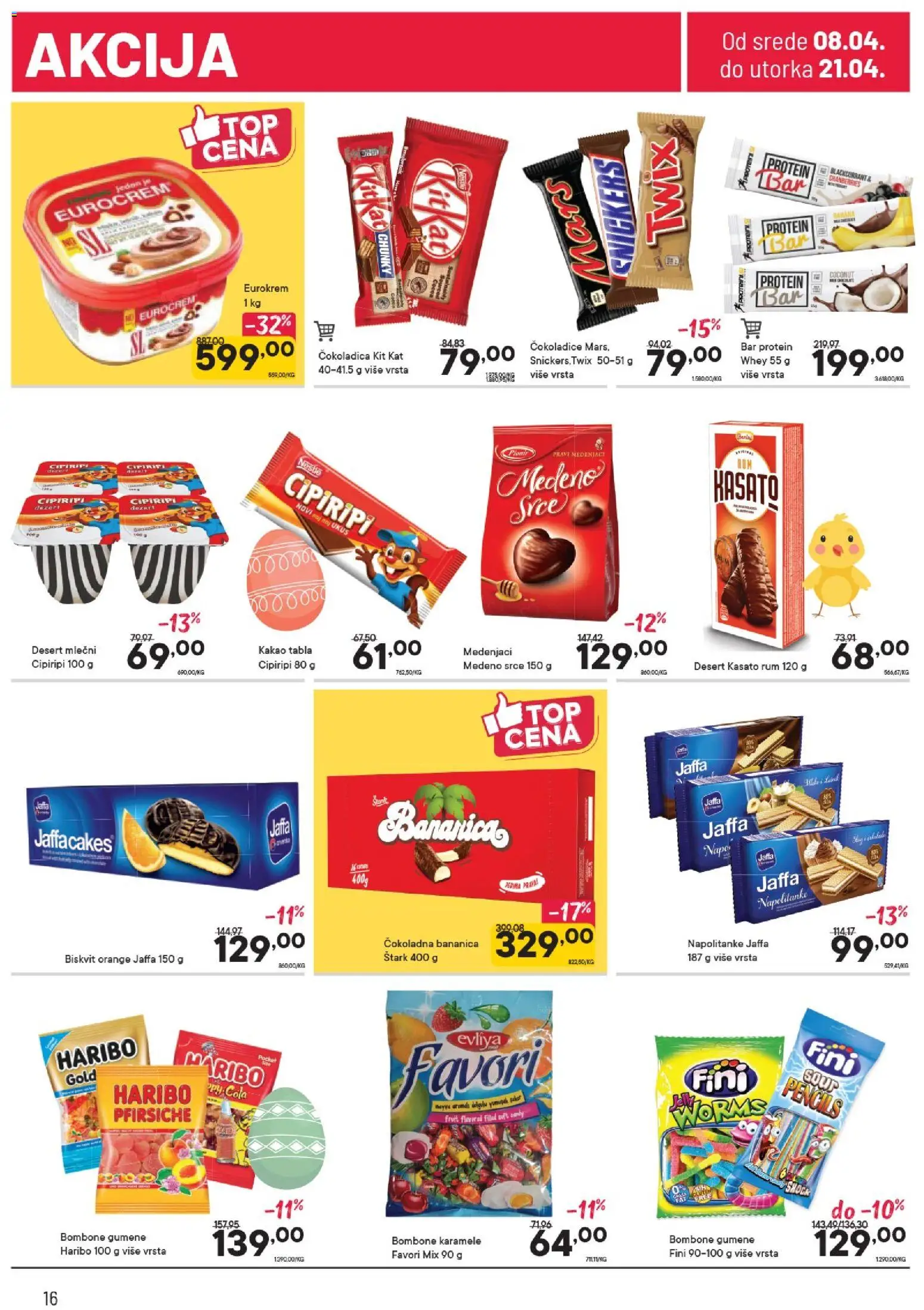 PerSu katalog - važi od 08.04.2026 | Strana: 16 | Proizvode: Protein, Twix, Eurocrem, Medenjaci