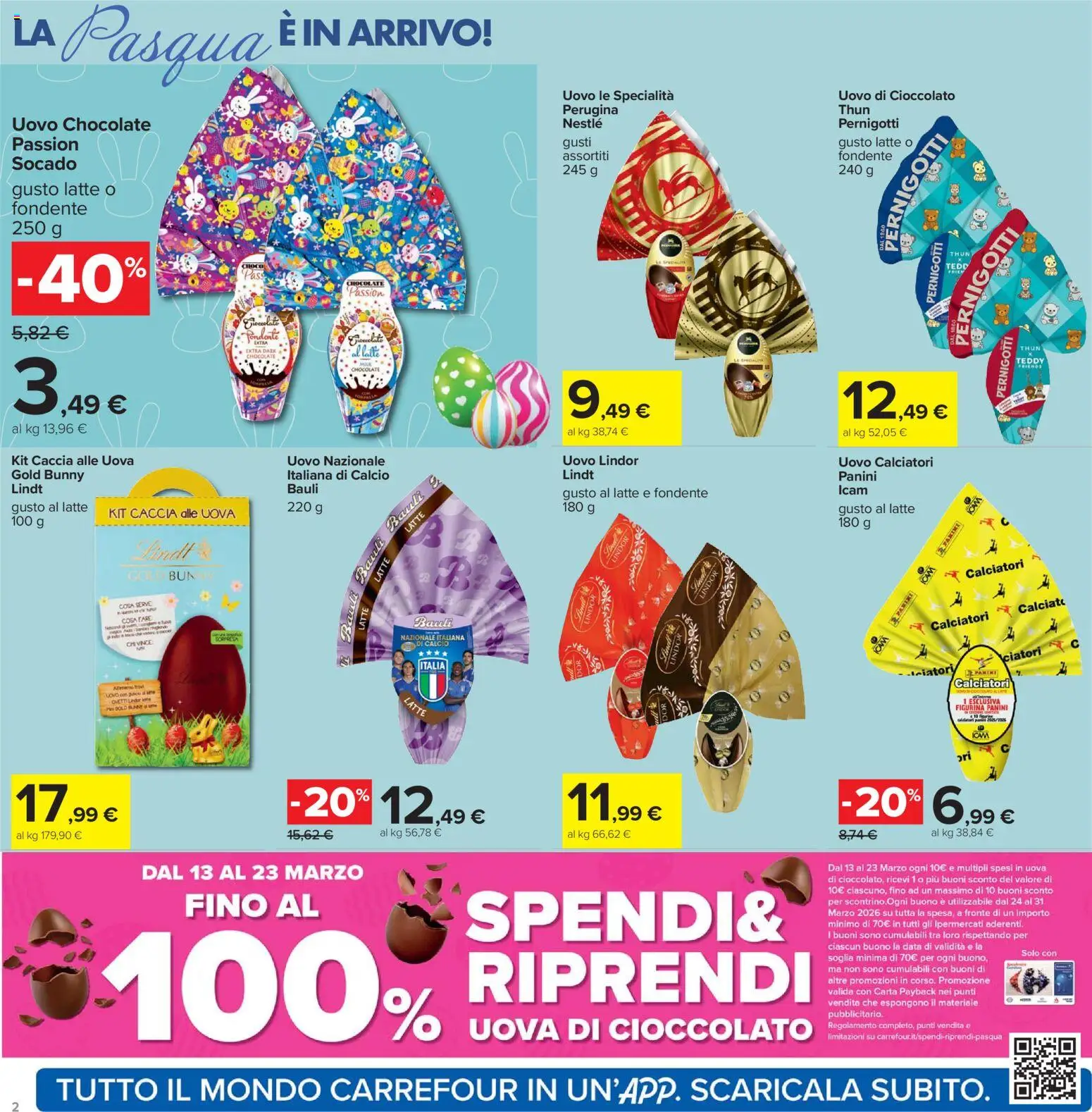 Volantino Carrefour del 13.03.2026 | Pagina: 2 | Prodotti: Uova, Cioccolato, Latte, Data