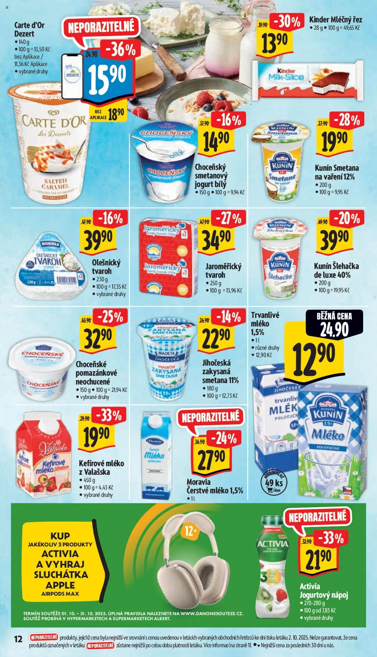Albert leták - Supermarket od 08.10.2025 | Strana: 19 | Produkty: Mléko, Smetanový jogurt, Carte d'or, Tvaroh Jaroměřický