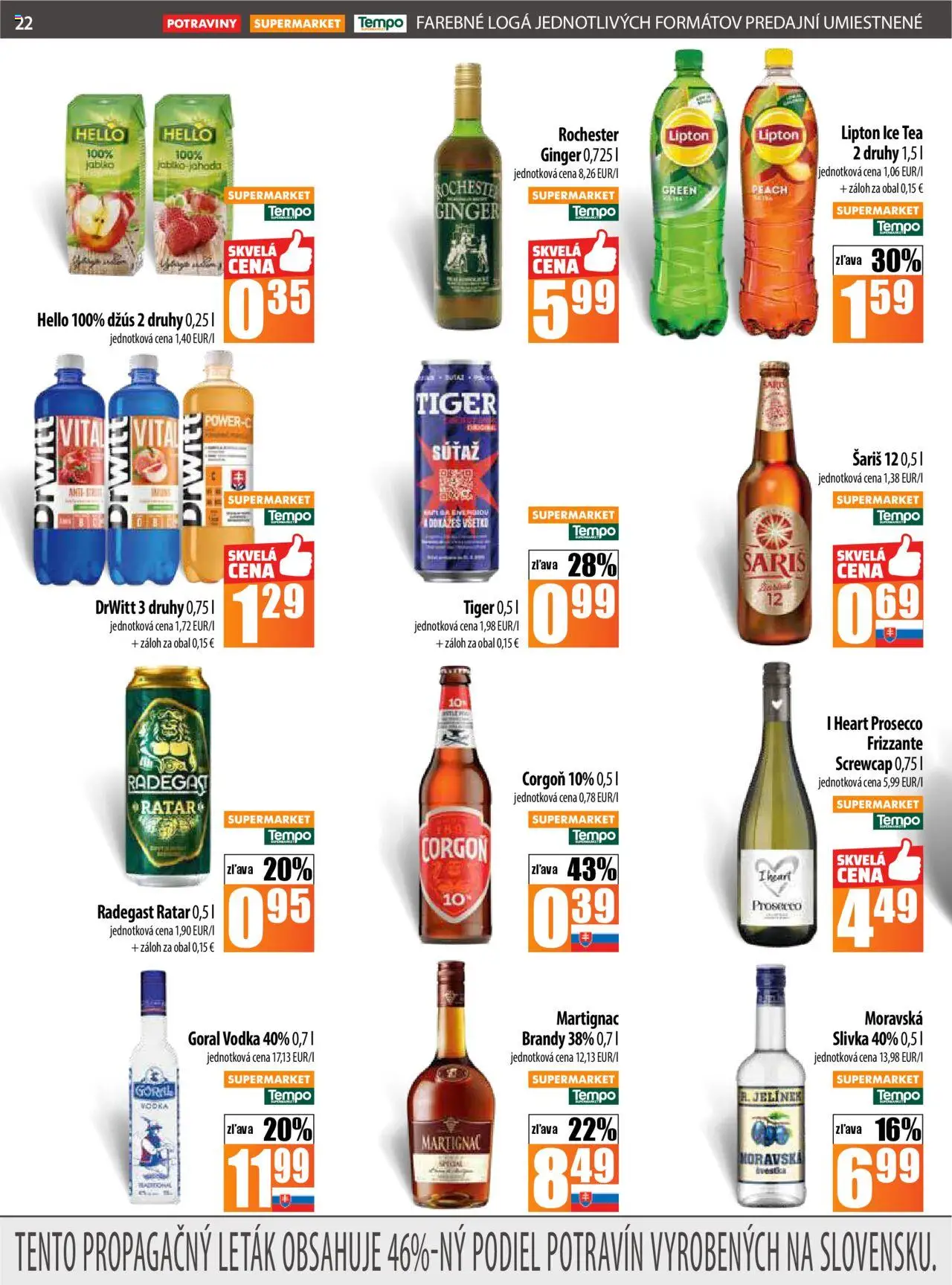 Nové COOP Jednota akcie – leták je platný od 11.09.2025 | Strana: 22 | Produkty: Džús, Radegast, Corgoň, Vodka