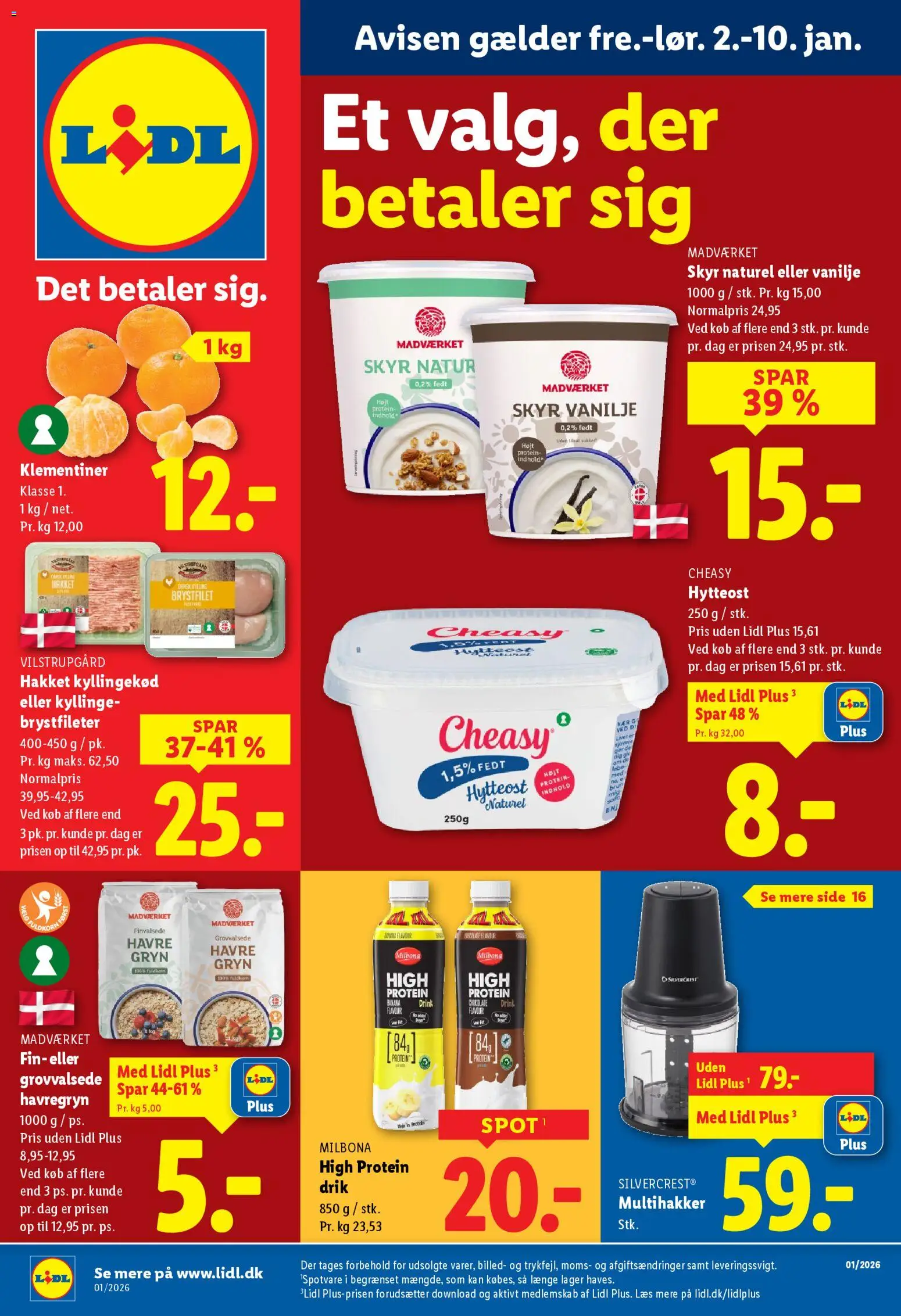 Lidl tilbudsavis – gyldig fra 02.01.2026 | Side: 1 | Produkter: Kyllingekød, Hytteost, Vanilje, Søm