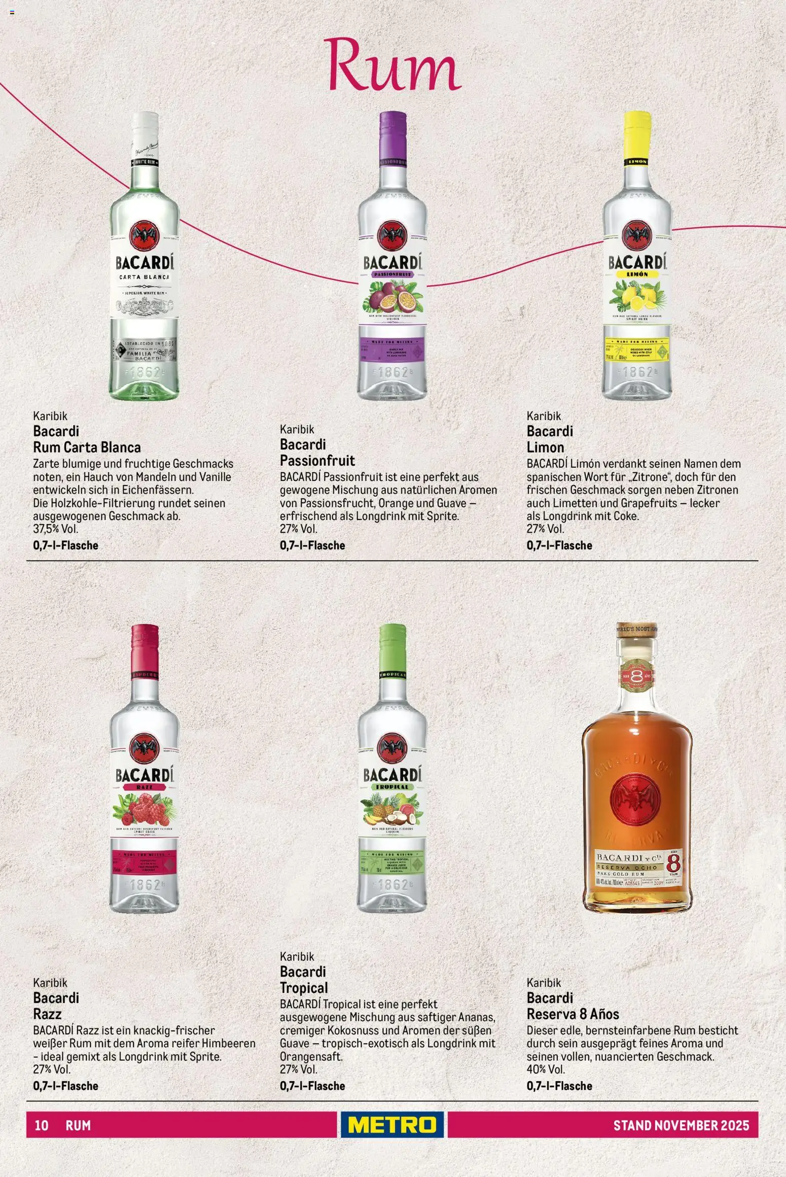 Metro - Spirituosen Sortiment – gültig ab 01.12.2025 | Seite: 10 | Produkte: Bacardi, Sprite, Orangensaft, Zitronen