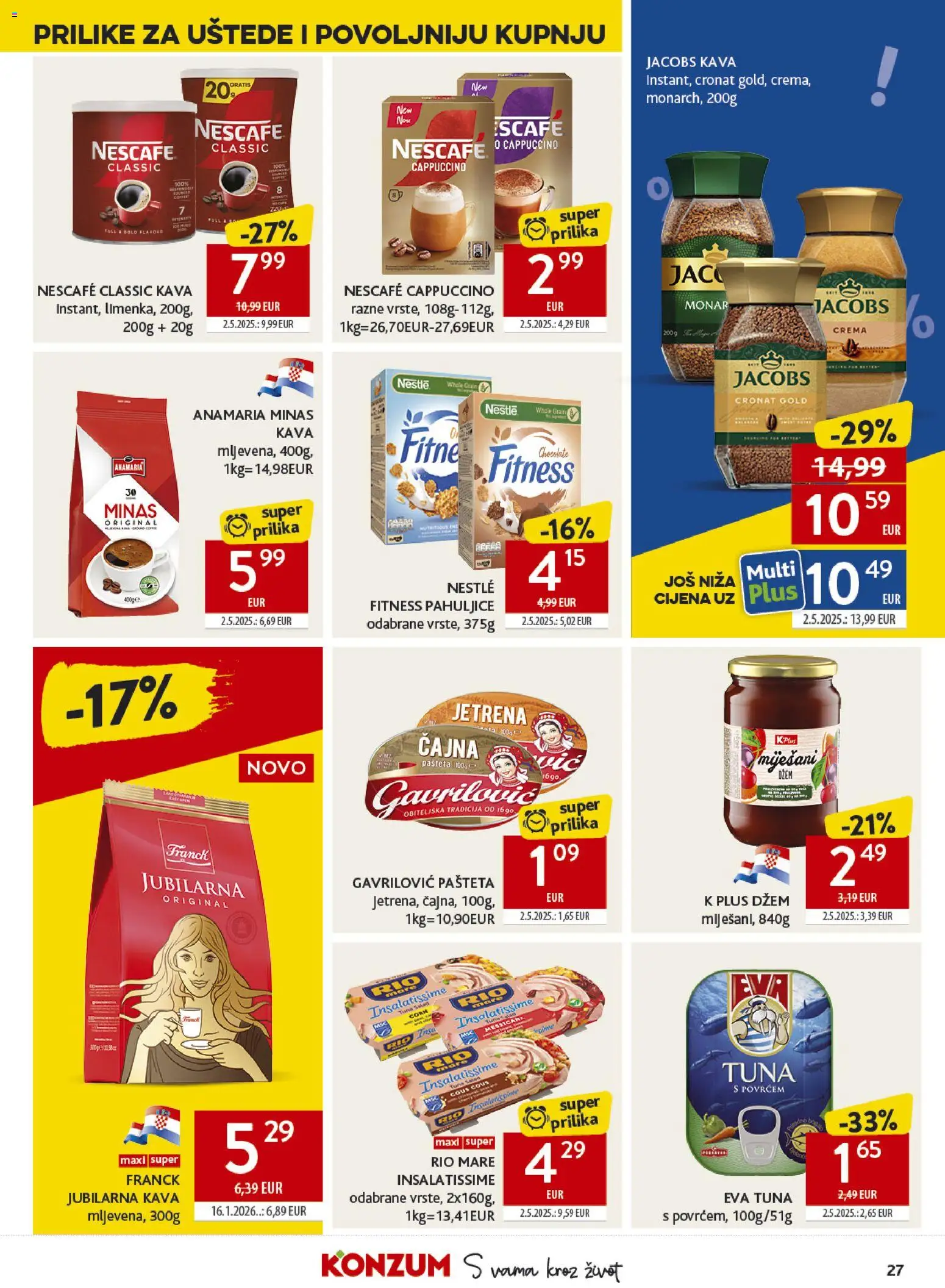 Konzum katalog | vrijedi od 22.04.2026 | Stranica: 27 | Proizvodi: Nescafe, Kava, Pašteta, Džem