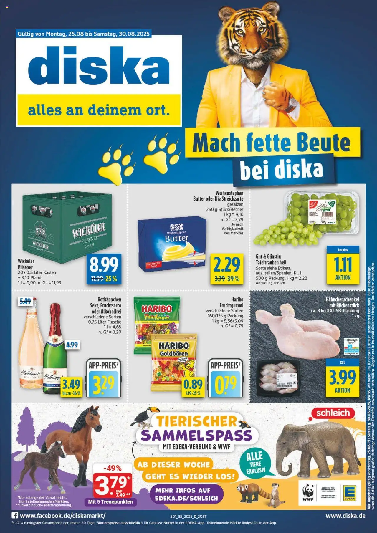 Diska Prospekt 	 - gültig ab dem 25.08.2025 | Seite: 1 | Produkte: Butter, Fruchtsecco, Pfirsich, Rotkäppchen