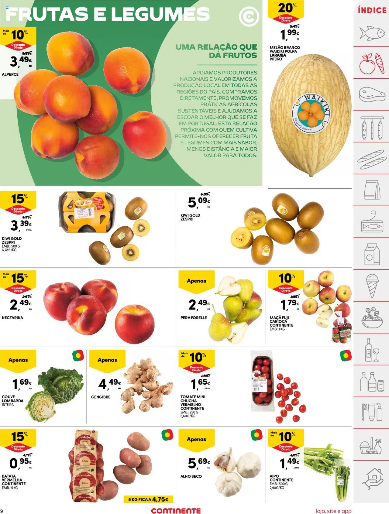 Continente folheto │ válido de 22.07.2025 | Página: 9 | Produtos: Batata, Tomate, Melão, Couve