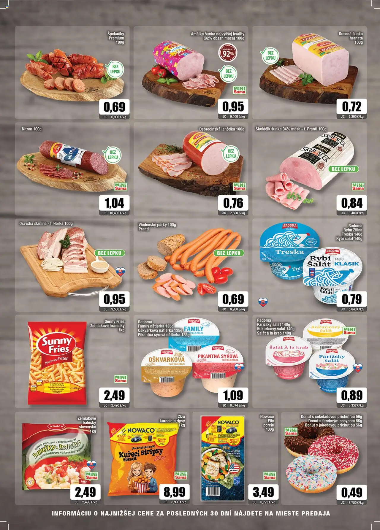 Nové Sama akcie – leták je platný od 03.10.2025 | Strana: 2 | Produkty: Šunka, Donut, Slanina, Ryba
