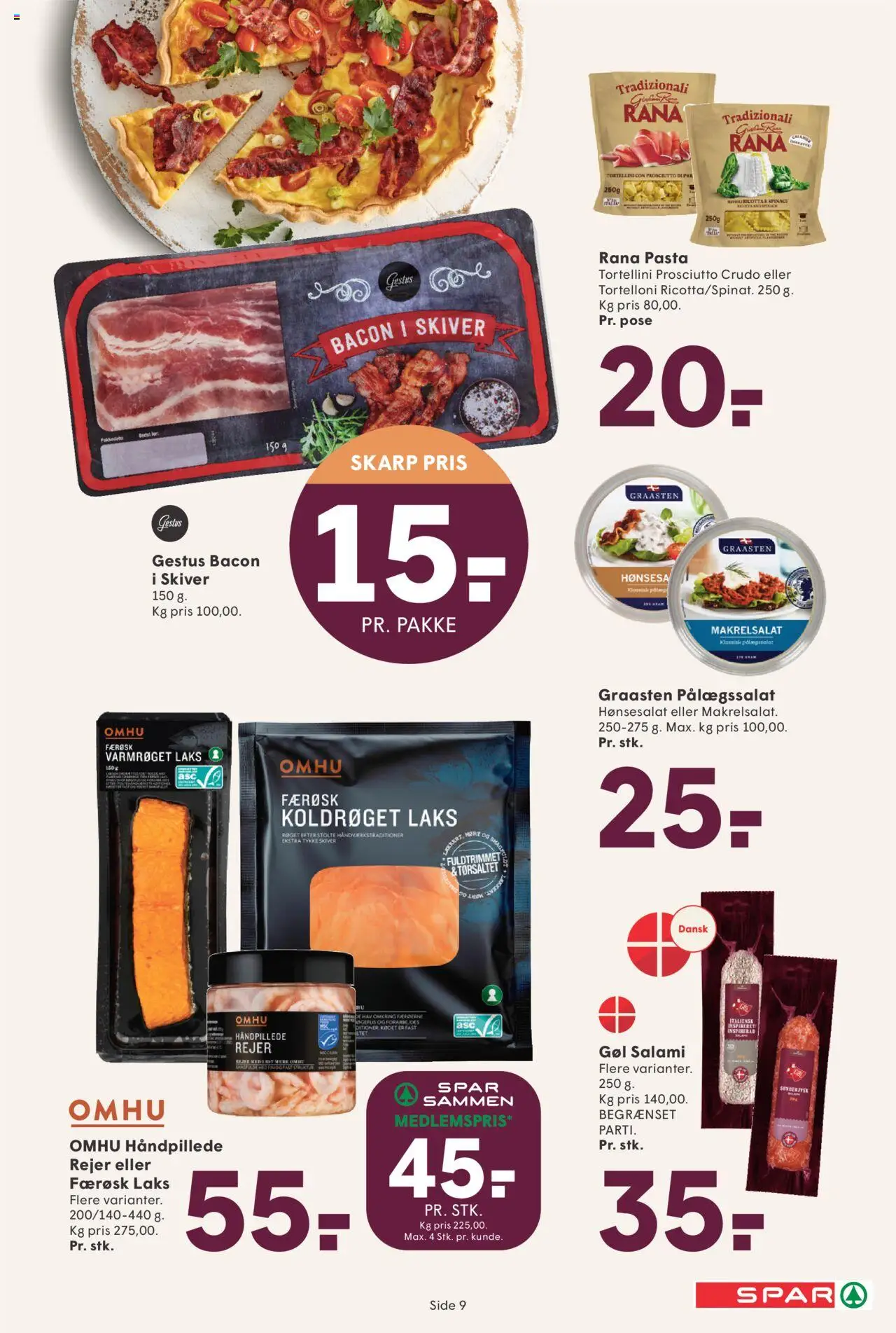 Spar tilbudsavis – gyldig fra 05.09.2025 | Side: 9 | Produkter: Salami, Pålæg, Bacon, Rejer