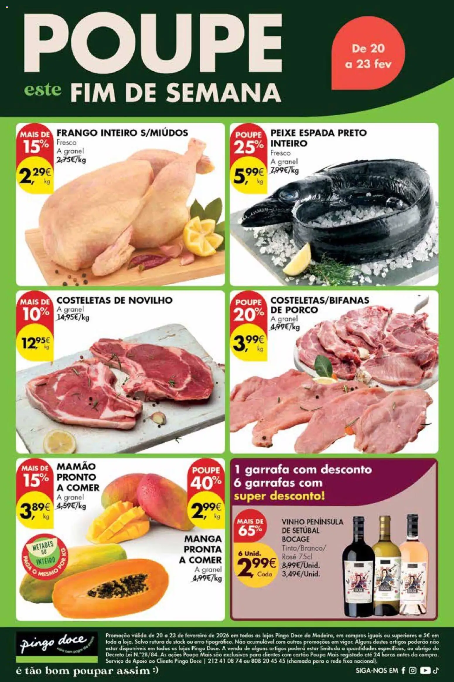 Pingo Doce Poupe este Fim de Semana Madeira │ válido de 20.02.2026 | Página: 1 | Produtos: Frango, Pó, Peixe, Mamão