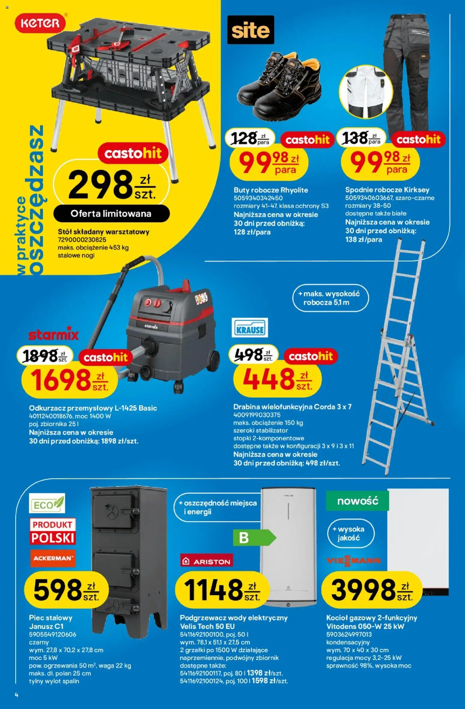 Castorama gazetka od 04.03.2026 | Strona: 4 | Produkty: Spodnie, Buty, Odkurzacz, Stół