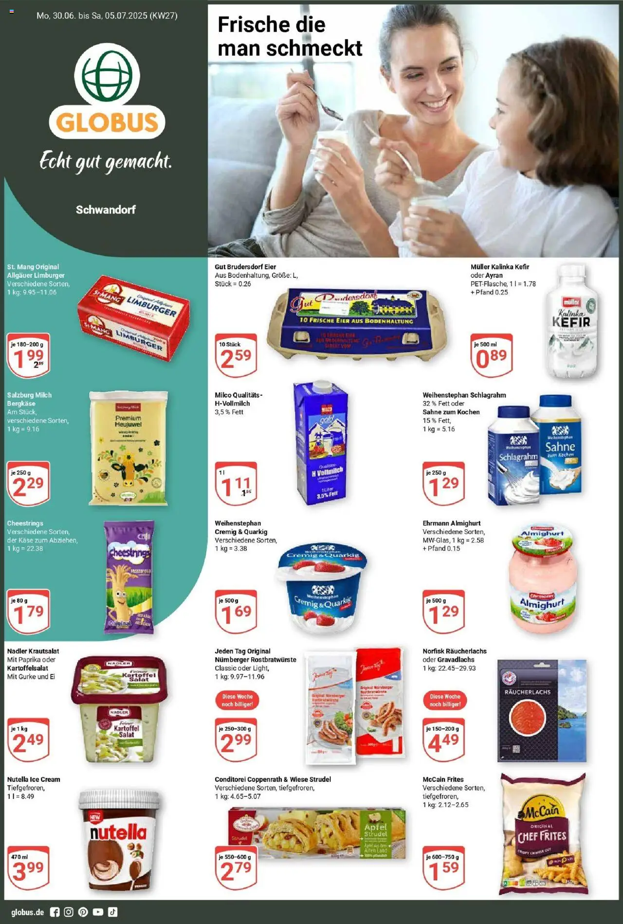 Globus prospekt Schwandorf	 - gültig ab dem 29.06.2025 | Seite: 1 | Produkte: Kefir, Quark, Käse, Nutella