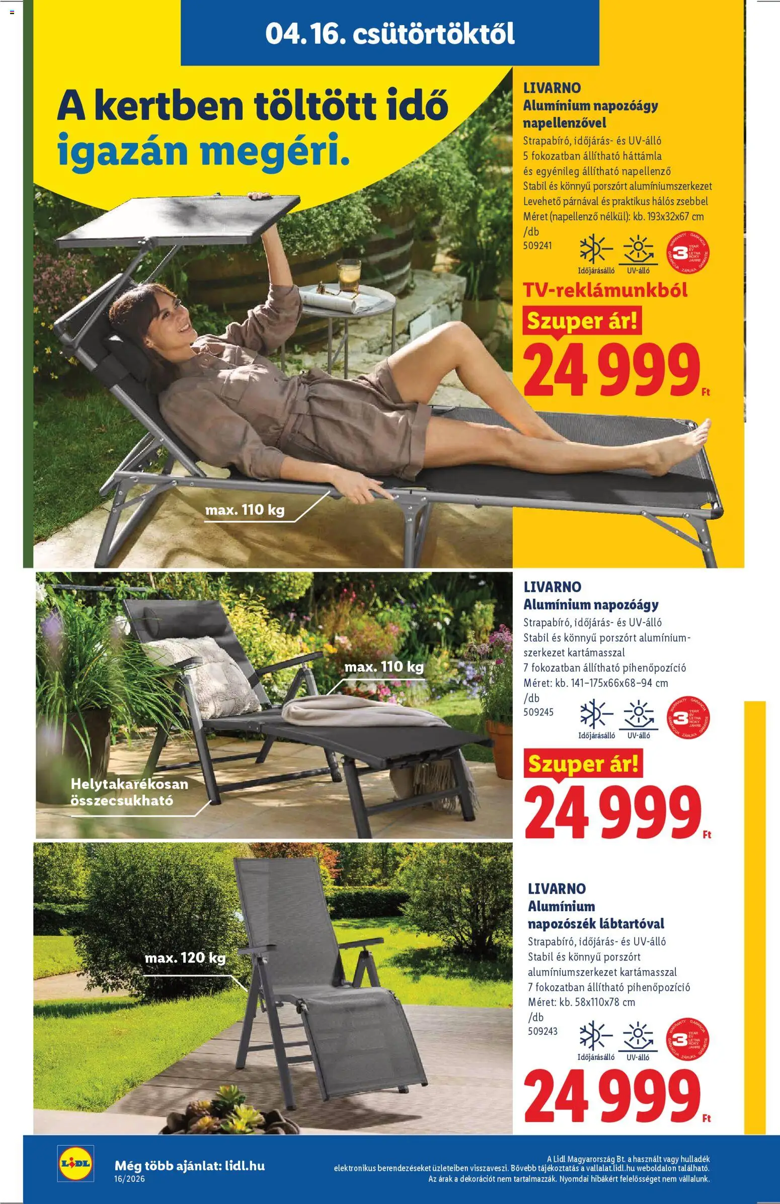 Lidl akciós ujság - amely érvényes a következő dátumtól: 16.04.2026 | Oldal: 2 | Termékek: Napozóágy