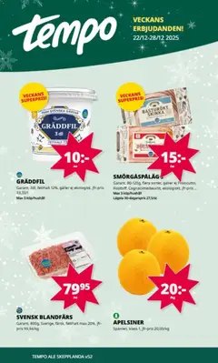 Tempo - erbjudanden - Förhandsvisning av reklamblad från butik Tempo aktuell från 22.12.2025 | Sida: 3 | Produkter: Galler, Skinka, Apelsiner, Gräddfil